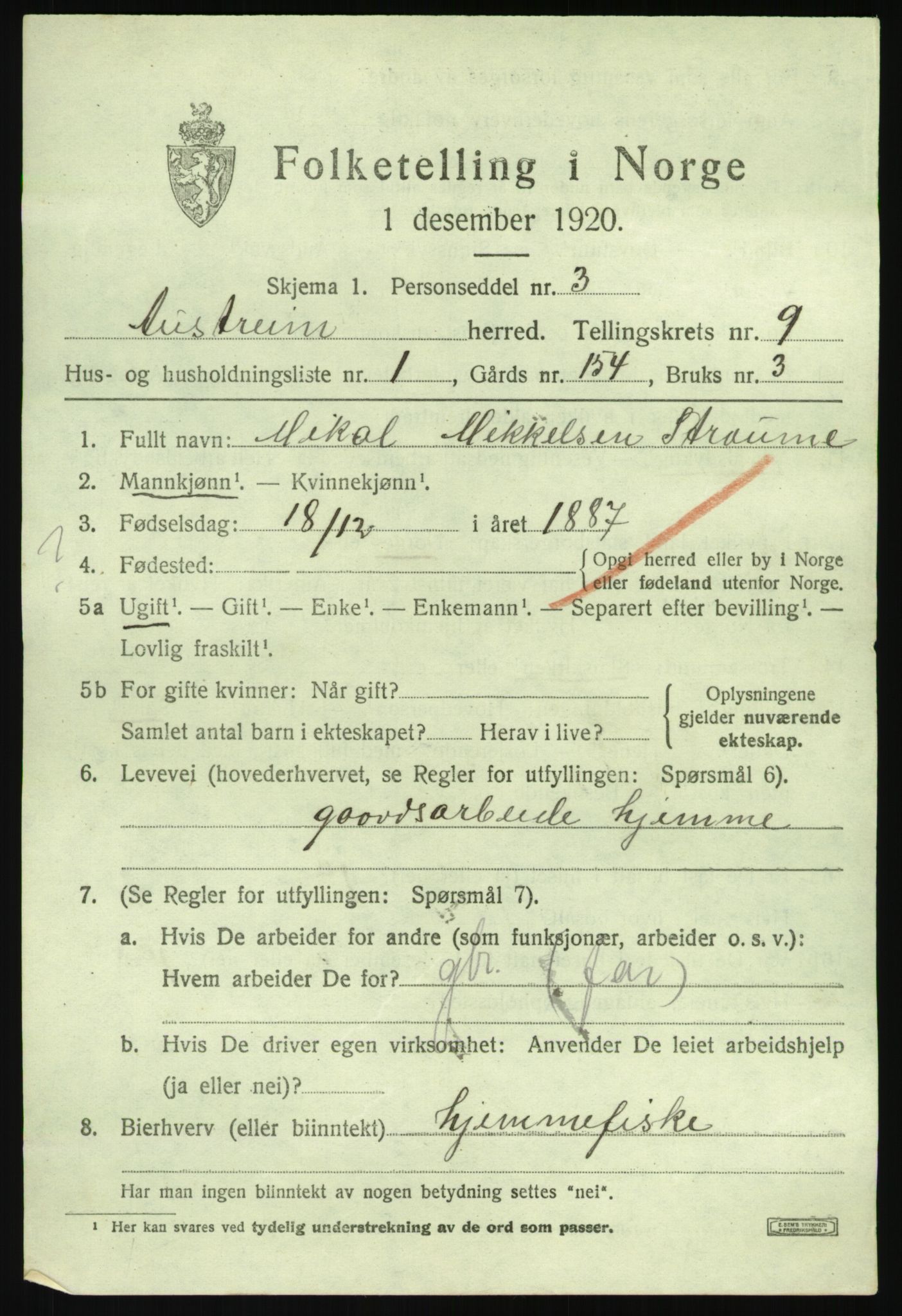 SAB, 1920 census for Austrheim, 1920, p. 3200