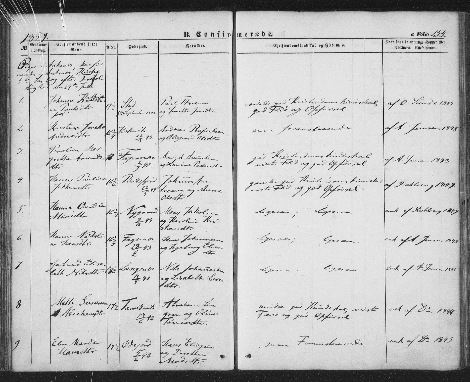 Ministerialprotokoller, klokkerbøker og fødselsregistre - Nordland, AV/SAT-A-1459/863/L0895: Parish register (official) no. 863A07, 1851-1860, p. 154