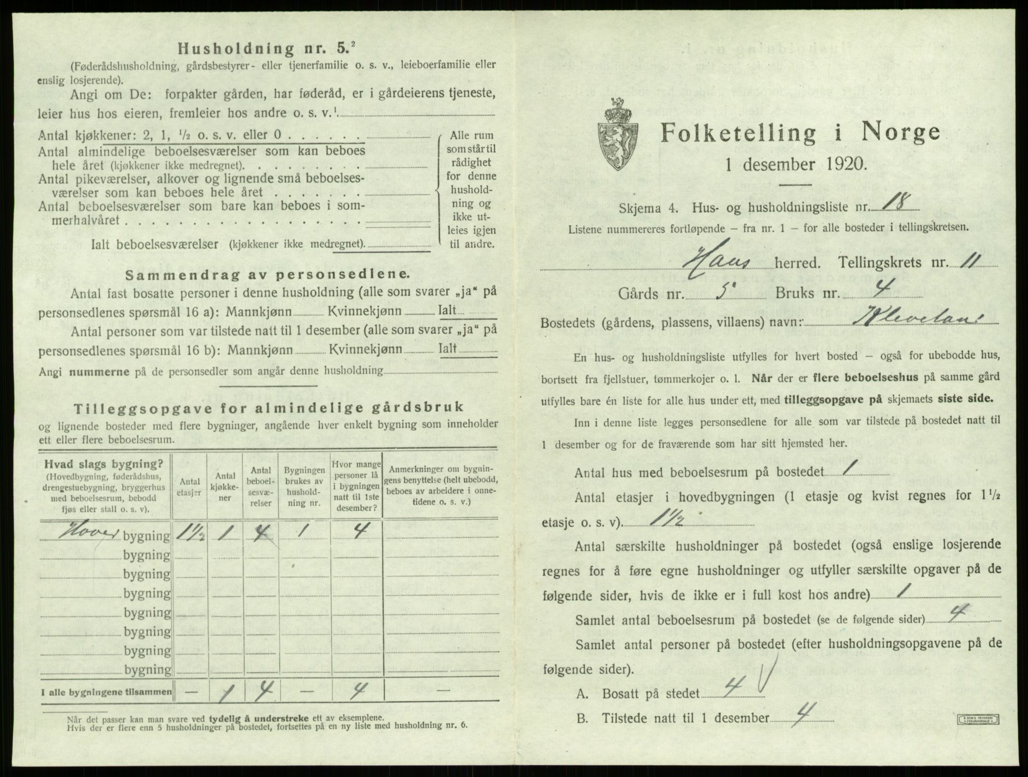 SAB, 1920 census for Haus, 1920, p. 847