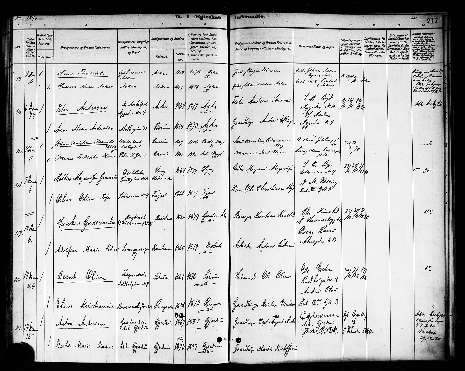 Trefoldighet prestekontor Kirkebøker, SAO/A-10882/F/Fc/L0003: Parish register (official) no. III 3, 1881-1891, p. 217