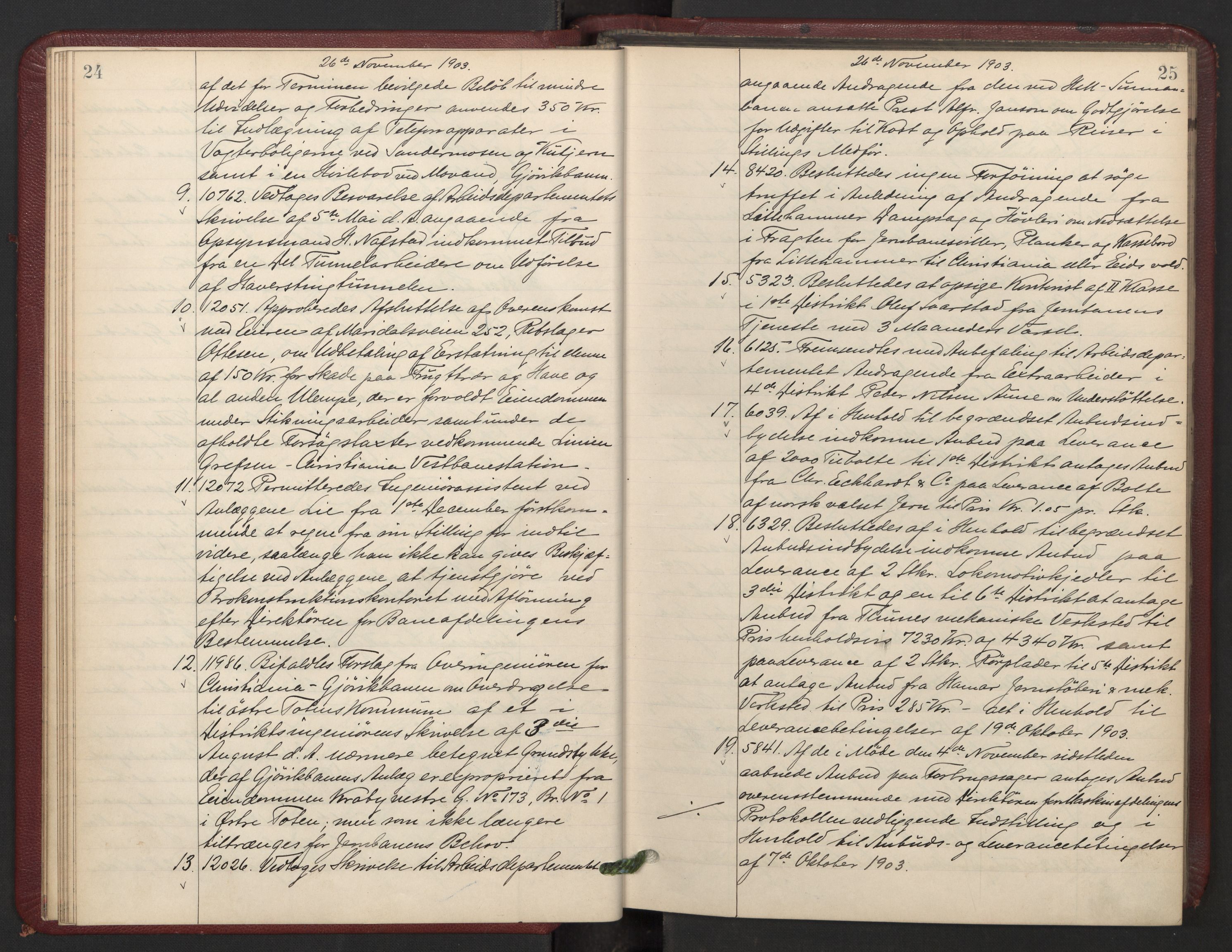 Norges statsbaner, Administrasjons- økonomi- og personalavdelingen, AV/RA-S-3412/A/Aa/L0007: Forhandlingsprotokoll, 1903-1905, p. 24-25