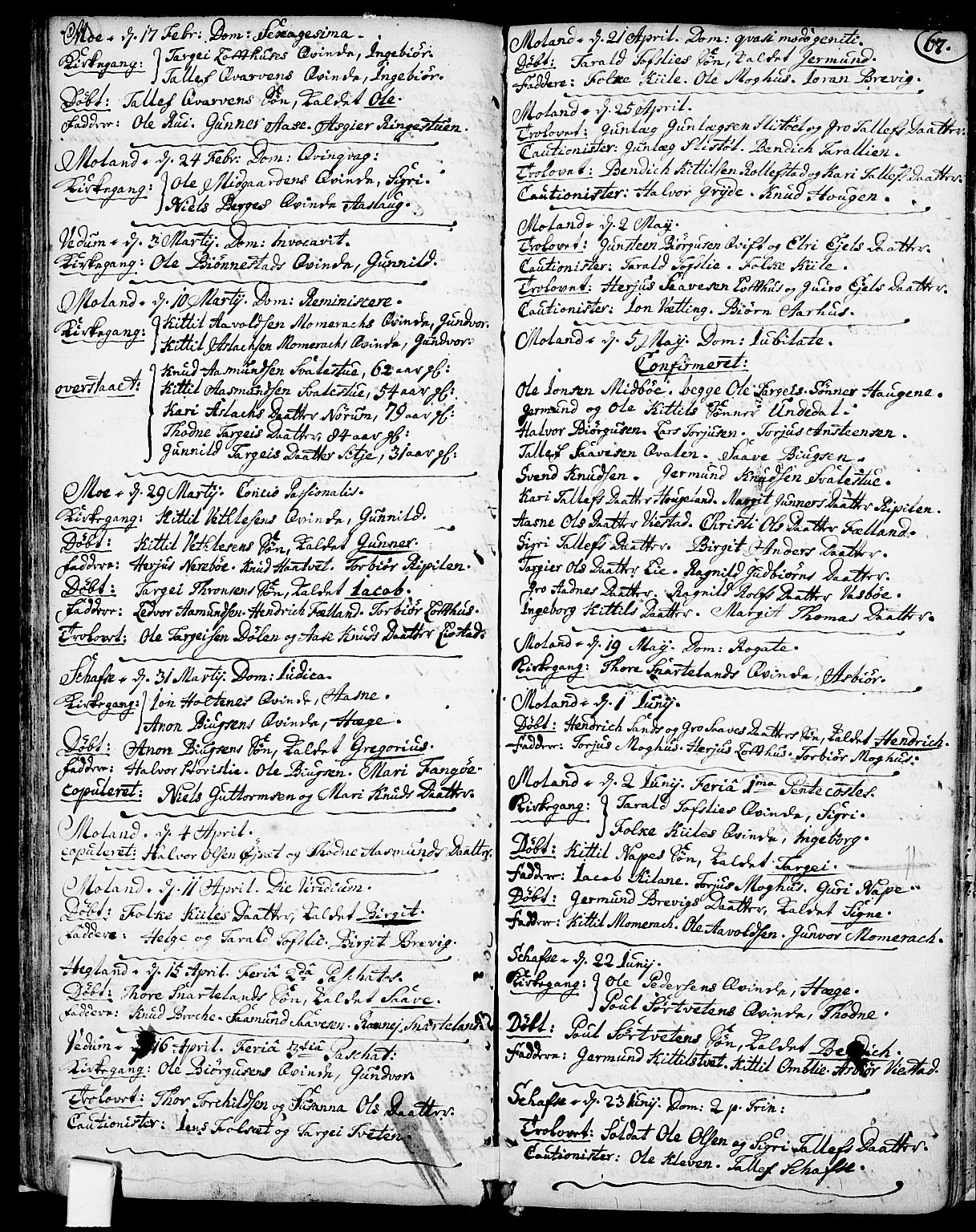 Fyresdal kirkebøker, SAKO/A-263/F/Fa/L0001: Parish register (official) no. I 1, 1724-1748, p. 67