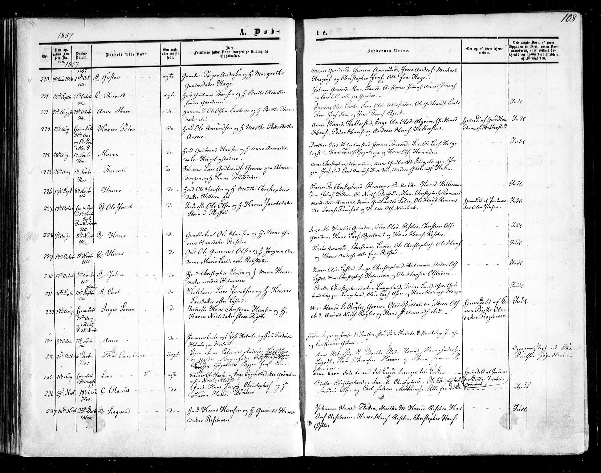 Ullensaker prestekontor Kirkebøker, SAO/A-10236a/F/Fa/L0015.a: Parish register (official) no. I 15A, 1851-1862, p. 108