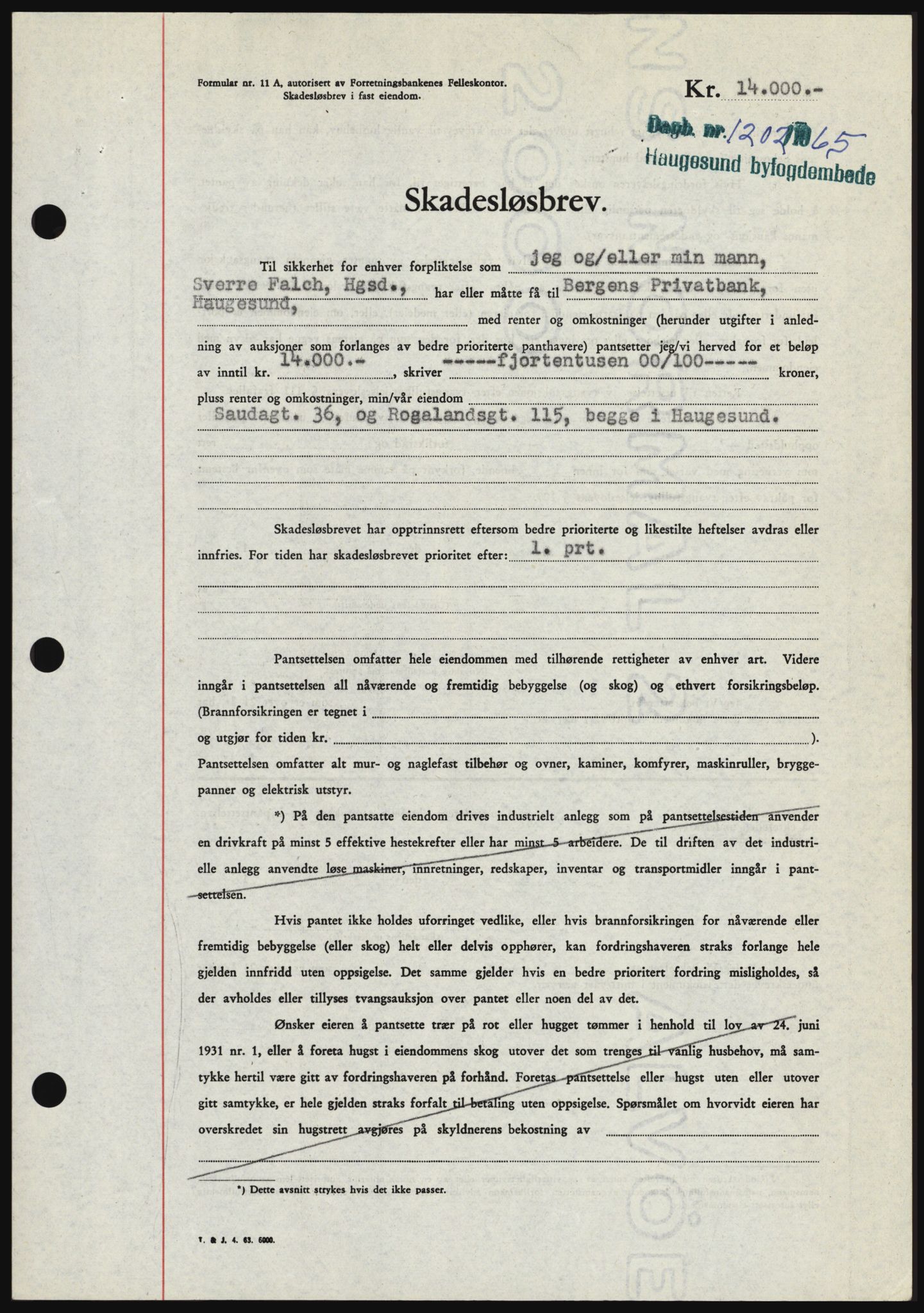 Haugesund tingrett, SAST/A-101415/01/II/IIC/L0053: Mortgage book no. B 53, 1965-1965, Diary no: : 1202/1965