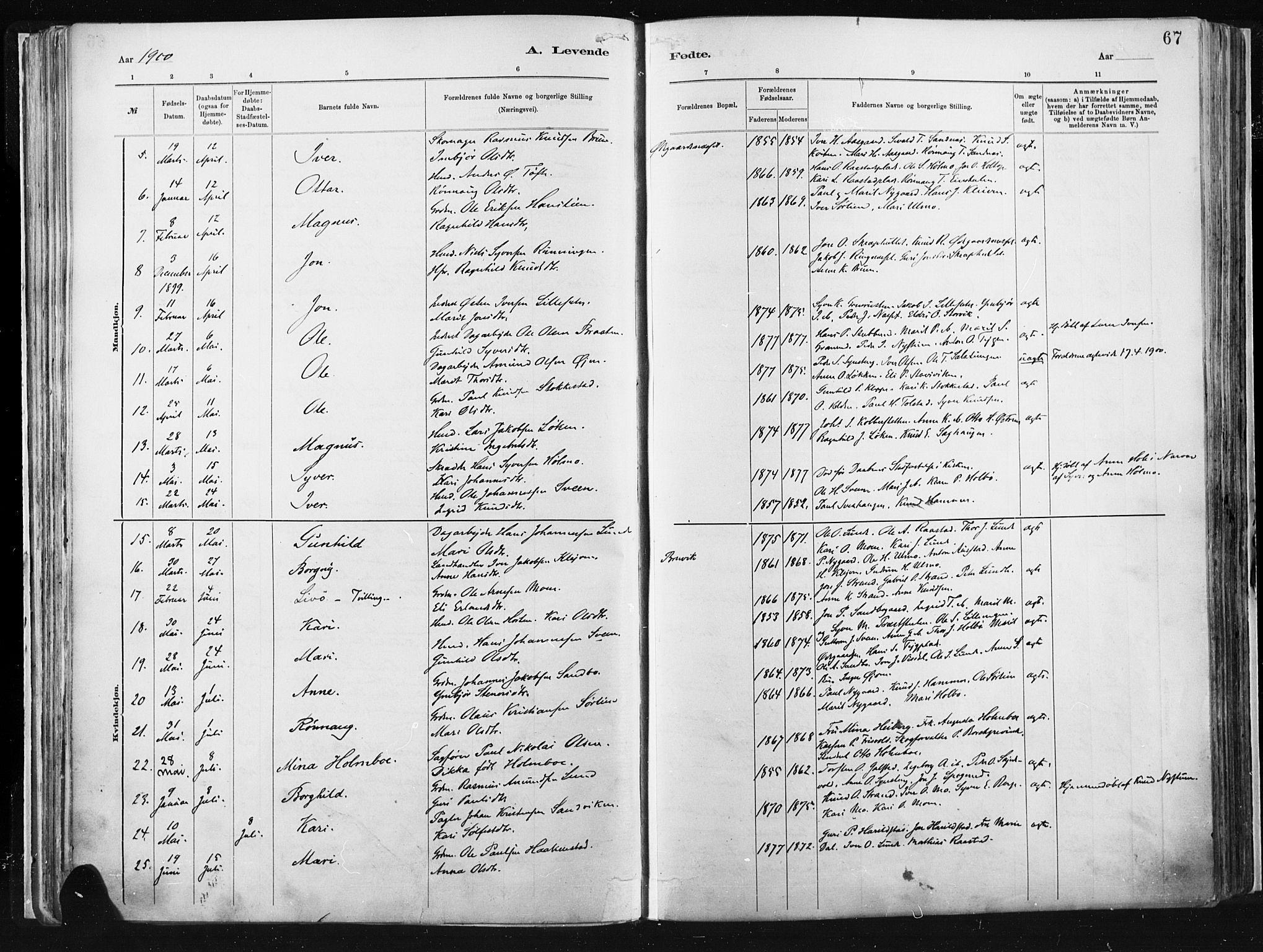Vågå prestekontor, AV/SAH-PREST-076/H/Ha/Haa/L0009: Parish register (official) no. 9, 1886-1904, p. 67