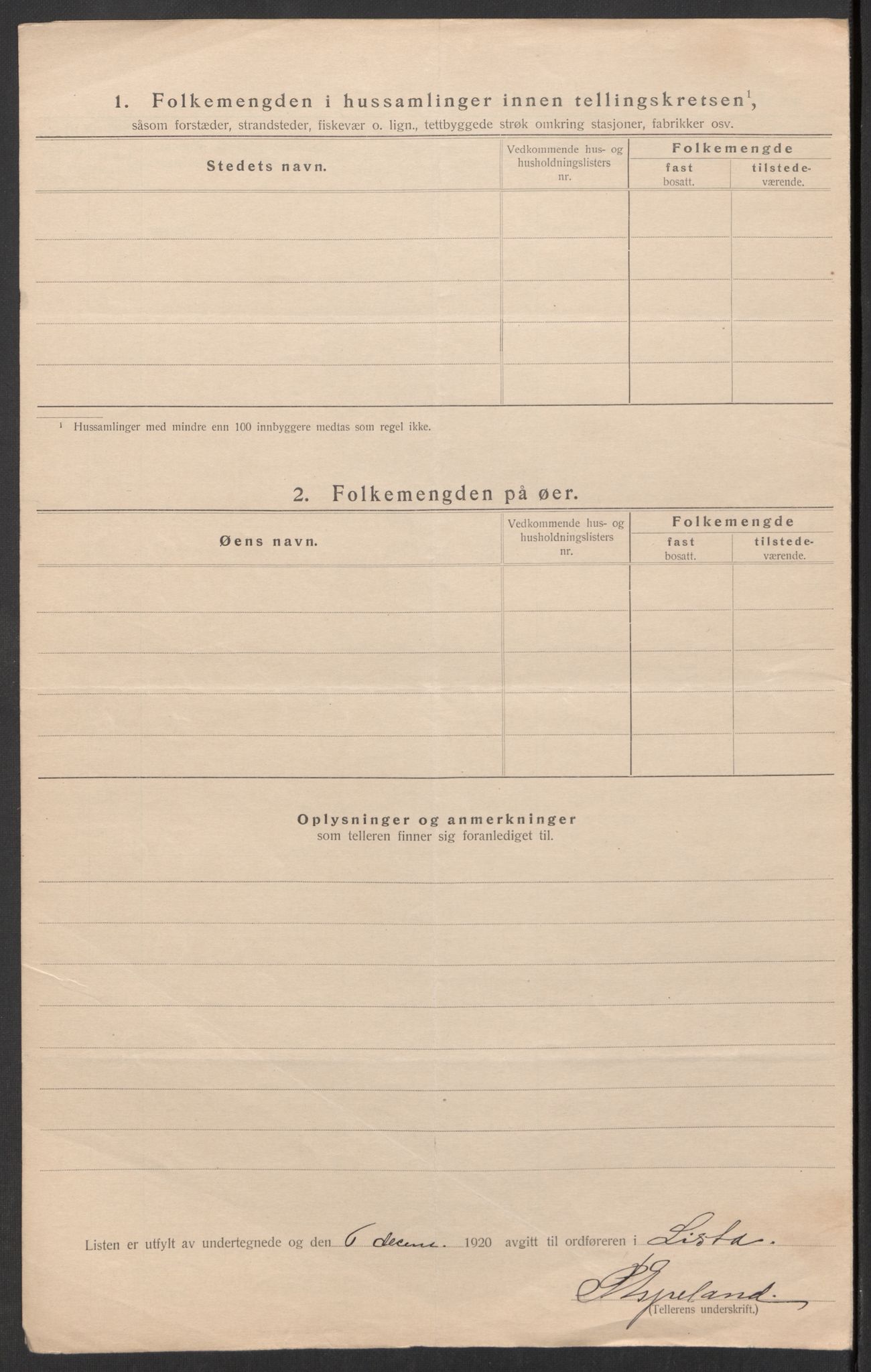 SAK, 1920 census for Lista, 1920, p. 68