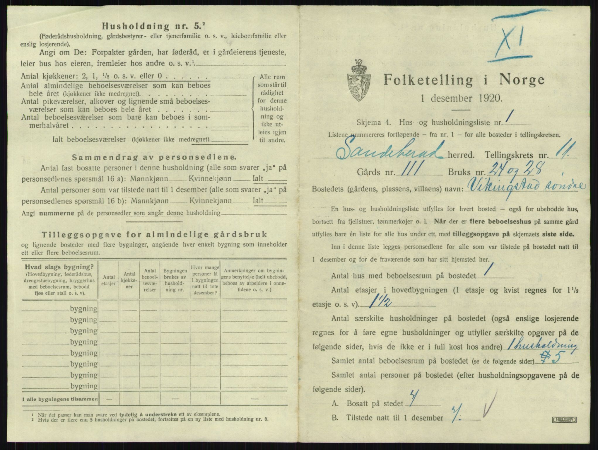 SAKO, 1920 census for Sandeherred, 1920, p. 2251