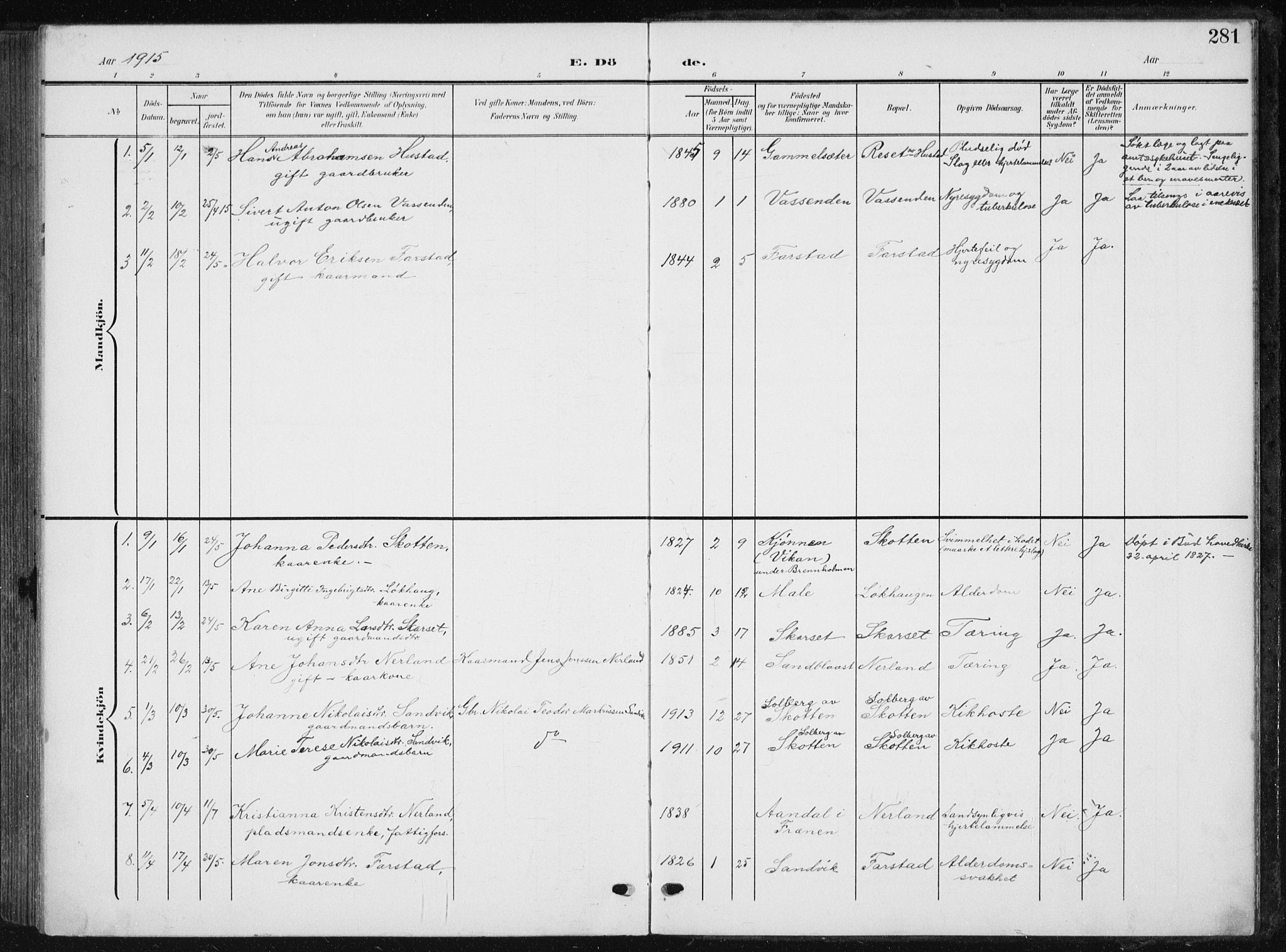 Ministerialprotokoller, klokkerbøker og fødselsregistre - Møre og Romsdal, AV/SAT-A-1454/567/L0784: Parish register (copy) no. 567C04, 1903-1938, p. 281