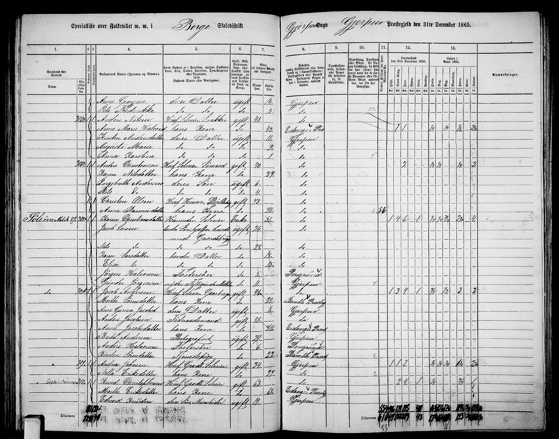 RA, 1865 census for Gjerpen, 1865, p. 159