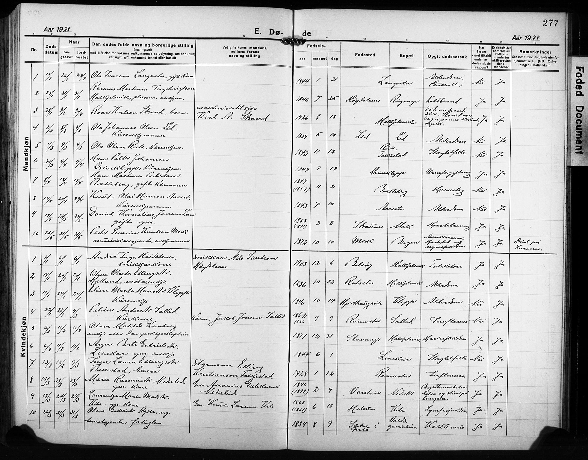 Ministerialprotokoller, klokkerbøker og fødselsregistre - Møre og Romsdal, AV/SAT-A-1454/511/L0160: Parish register (copy) no. 511C06, 1920-1932, p. 277