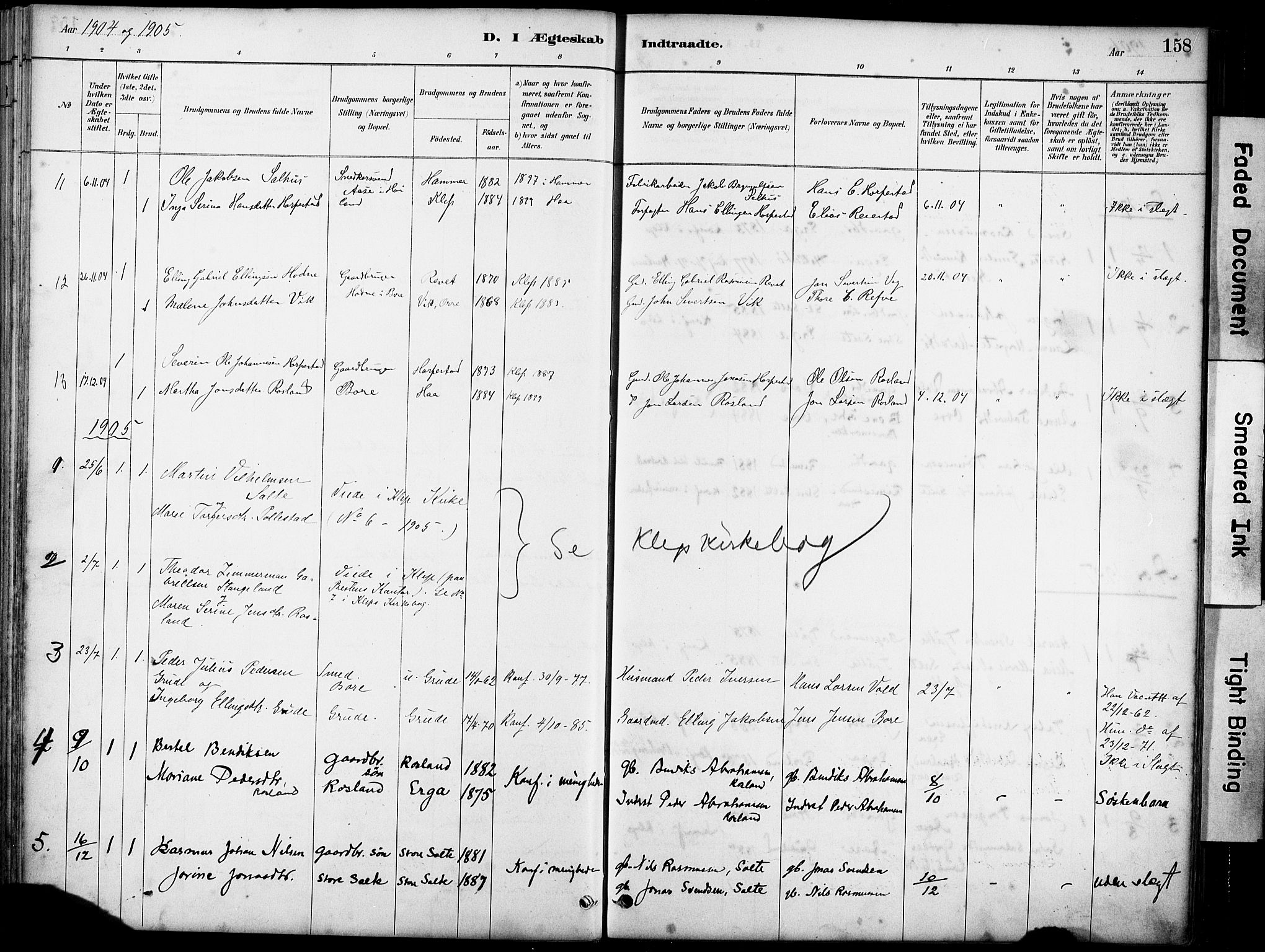 Klepp sokneprestkontor, SAST/A-101803/001/3/30BA/L0007: Parish register (official) no. A 8, 1886-1912, p. 158