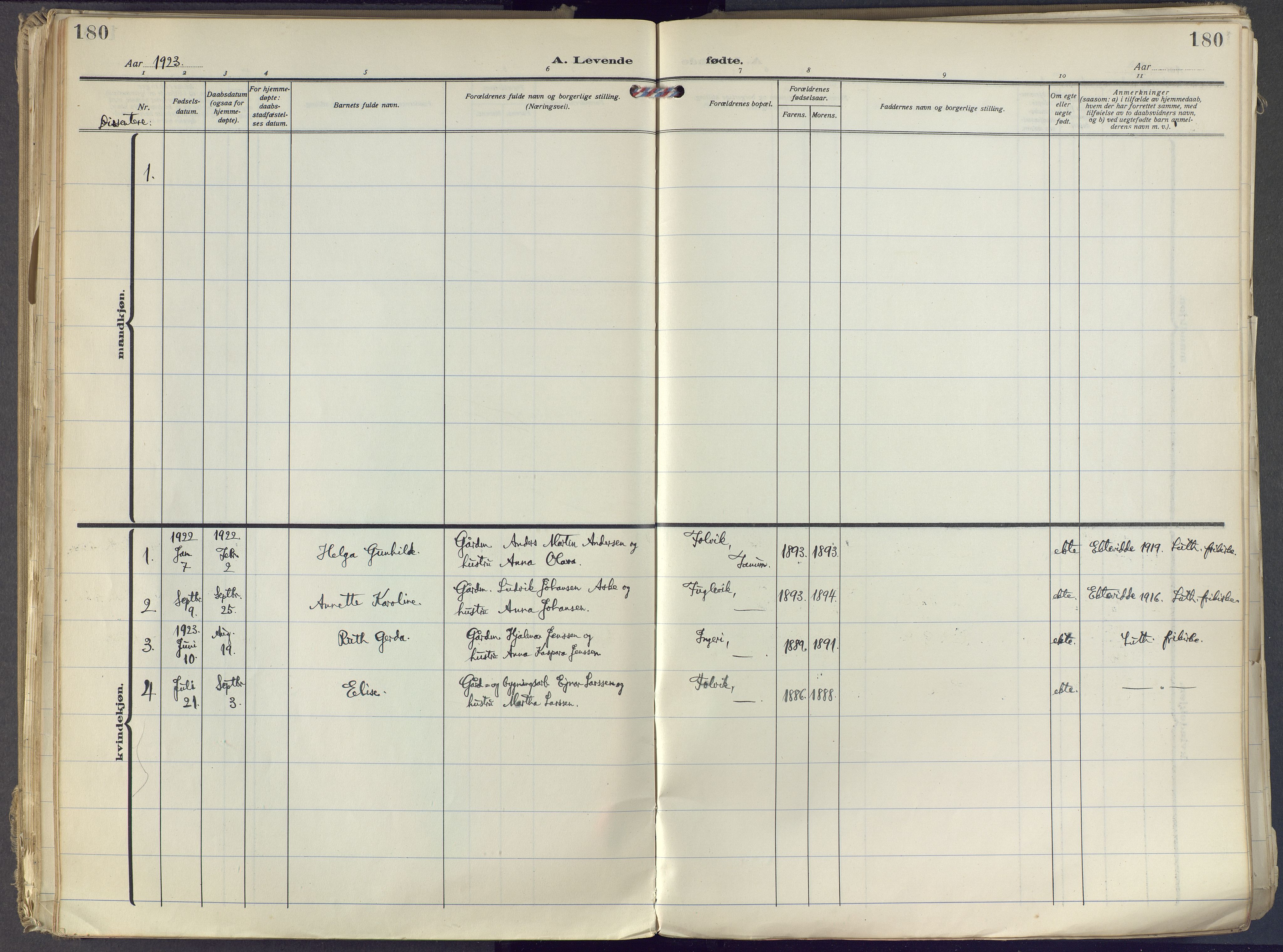 Brunlanes kirkebøker, SAKO/A-342/F/Fc/L0004: Parish register (official) no. III 4, 1923-1943, p. 180