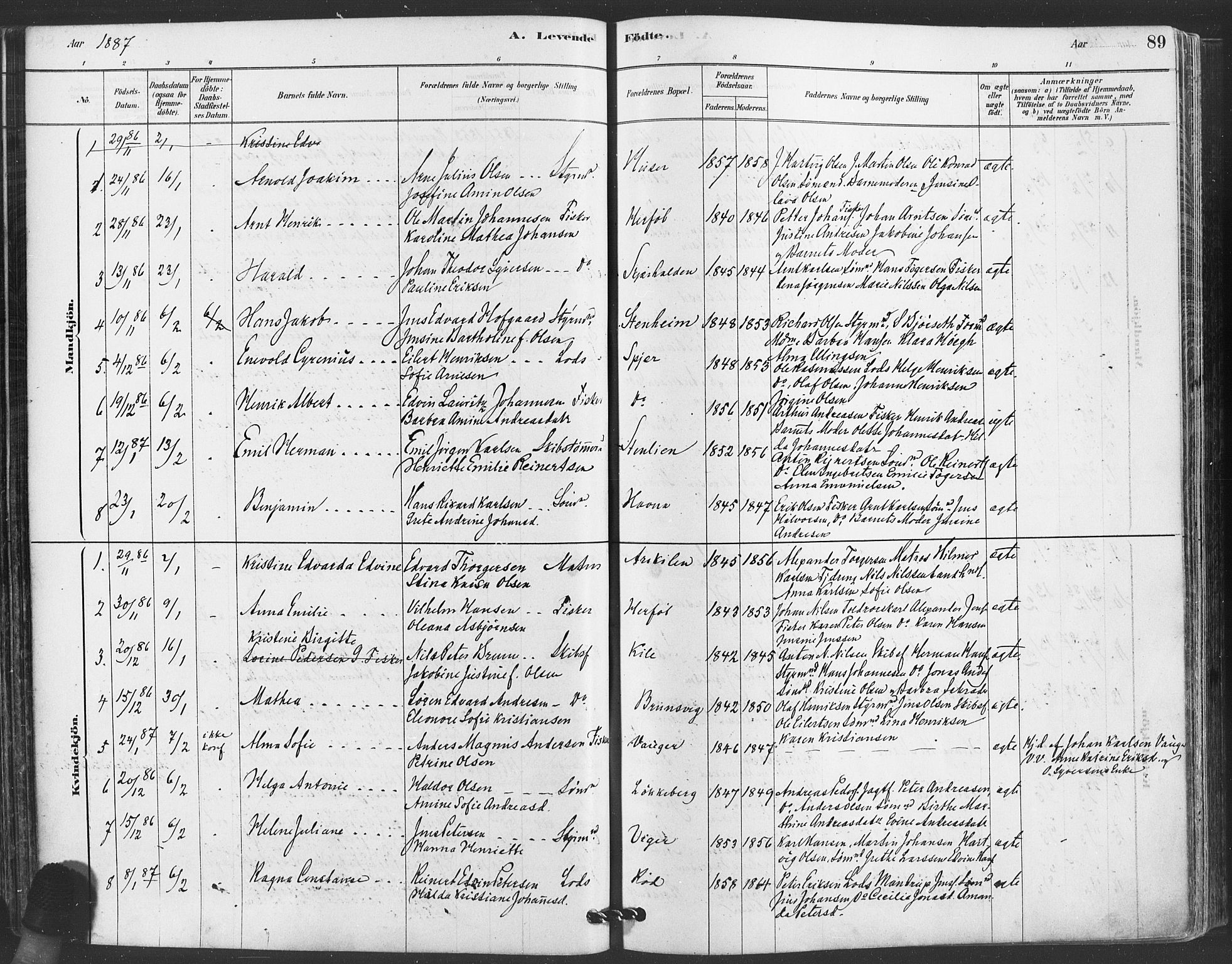 Hvaler prestekontor Kirkebøker, SAO/A-2001/F/Fa/L0008: Parish register (official) no. I 8, 1878-1895, p. 89