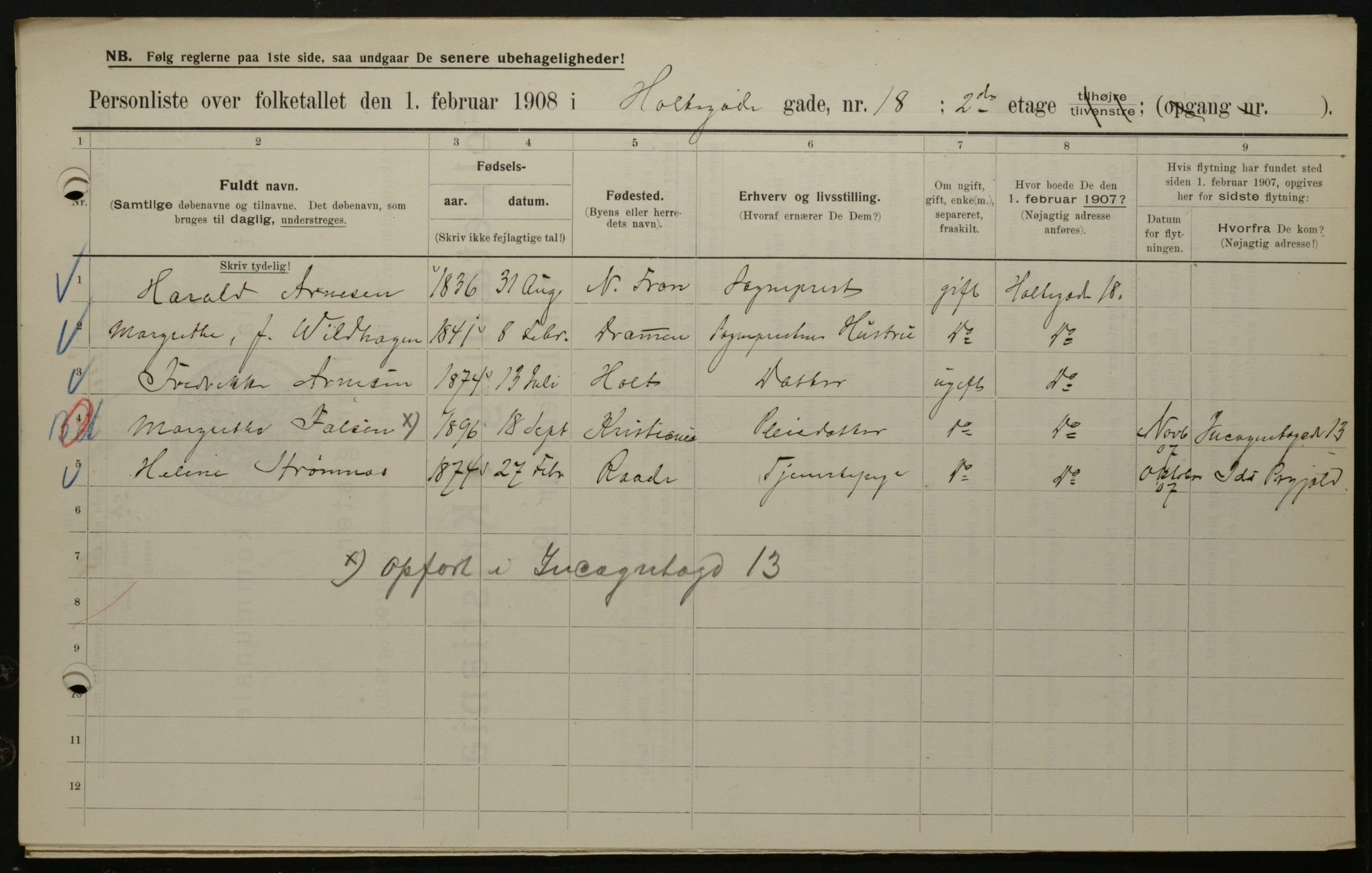 OBA, Municipal Census 1908 for Kristiania, 1908, p. 37118