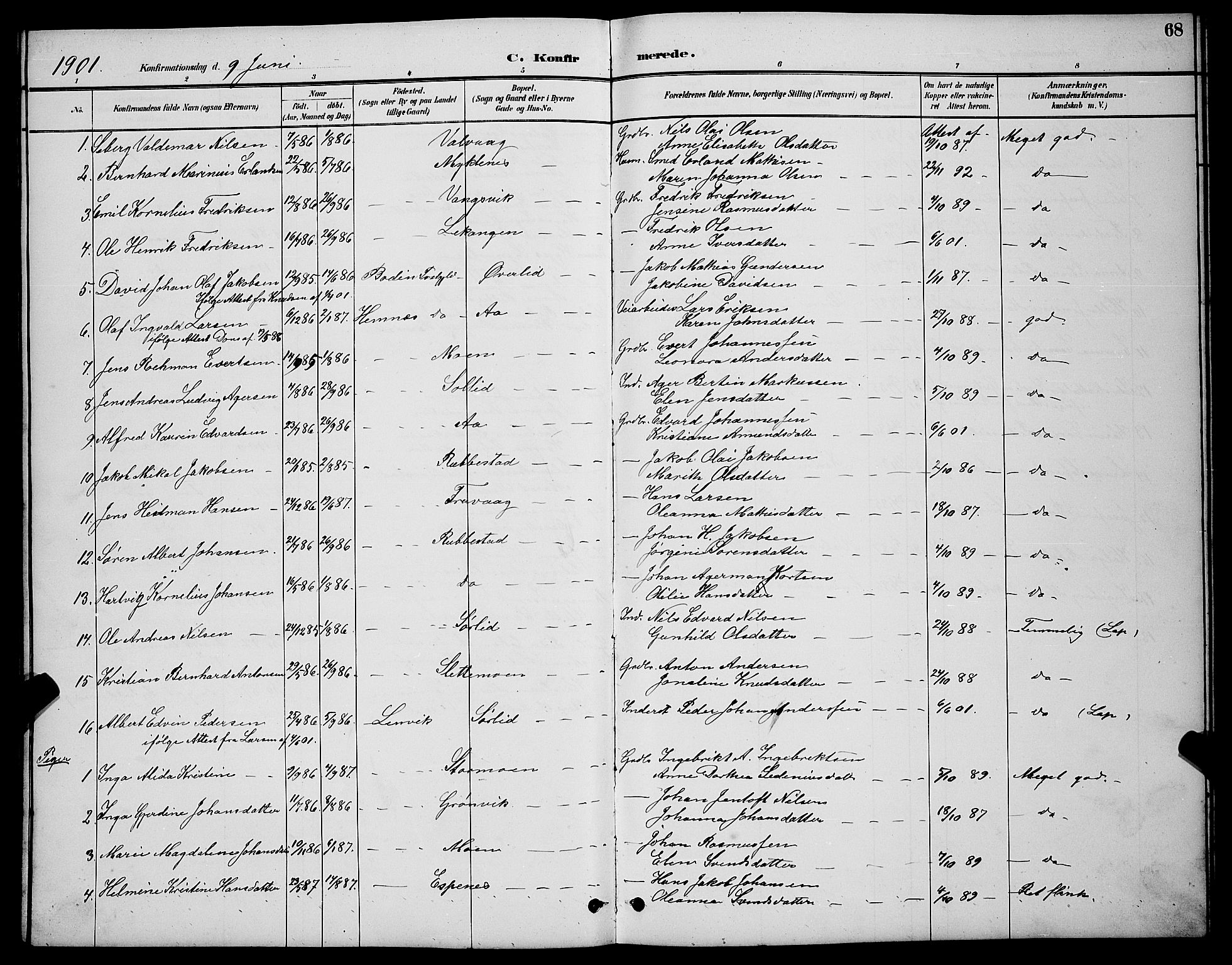 Tranøy sokneprestkontor, SATØ/S-1313/I/Ia/Iab/L0004klokker: Parish register (copy) no. 4, 1888-1901, p. 68