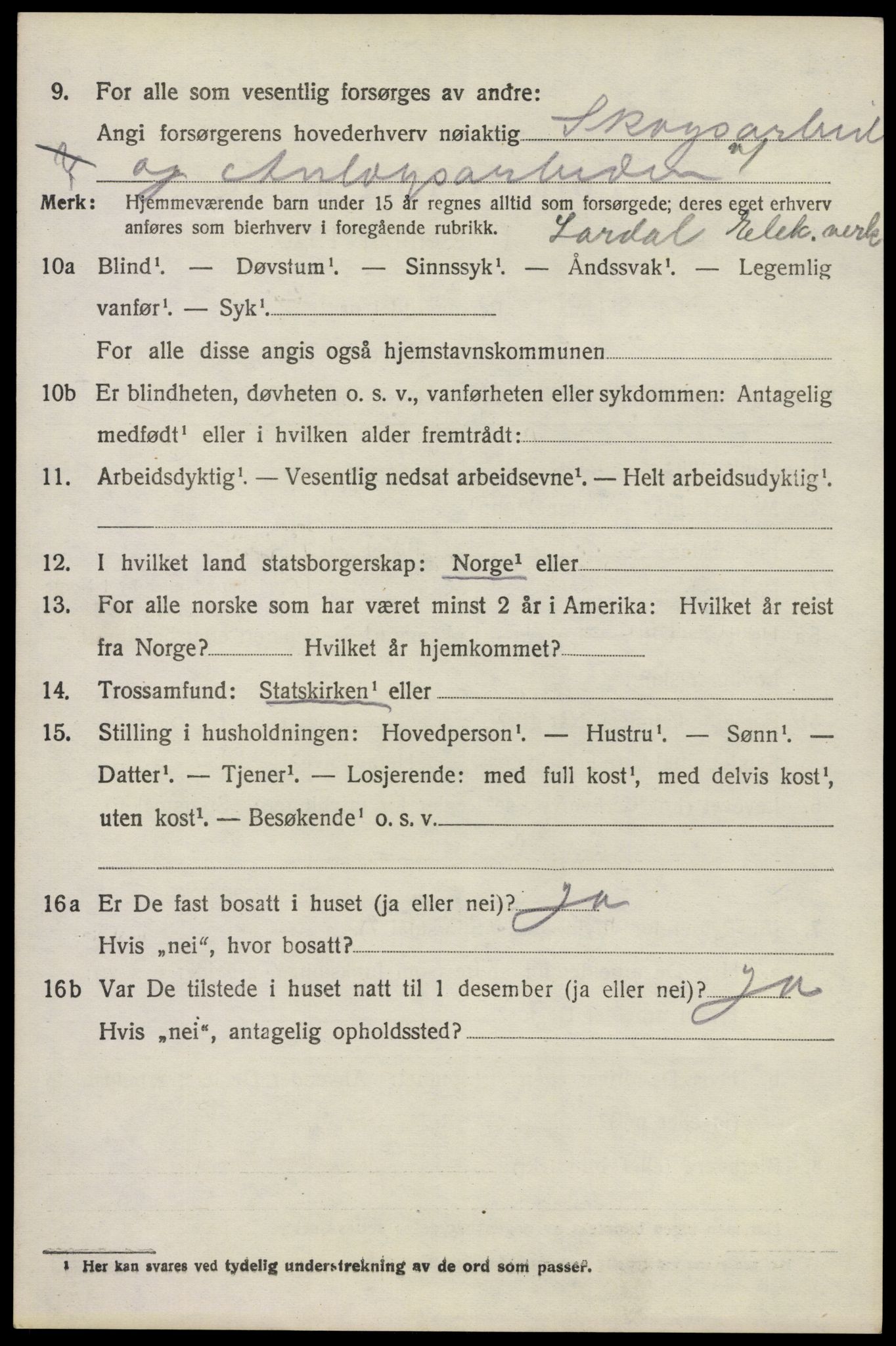 SAKO, 1920 census for Lardal, 1920, p. 5564