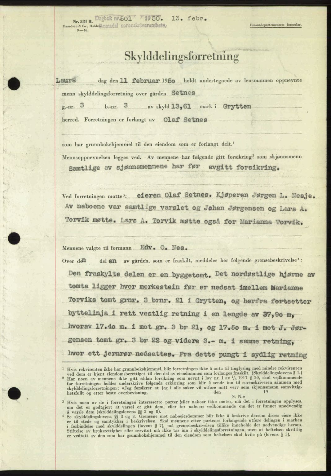 Romsdal sorenskriveri, AV/SAT-A-4149/1/2/2C: Mortgage book no. A32, 1950-1950, Diary no: : 501/1950