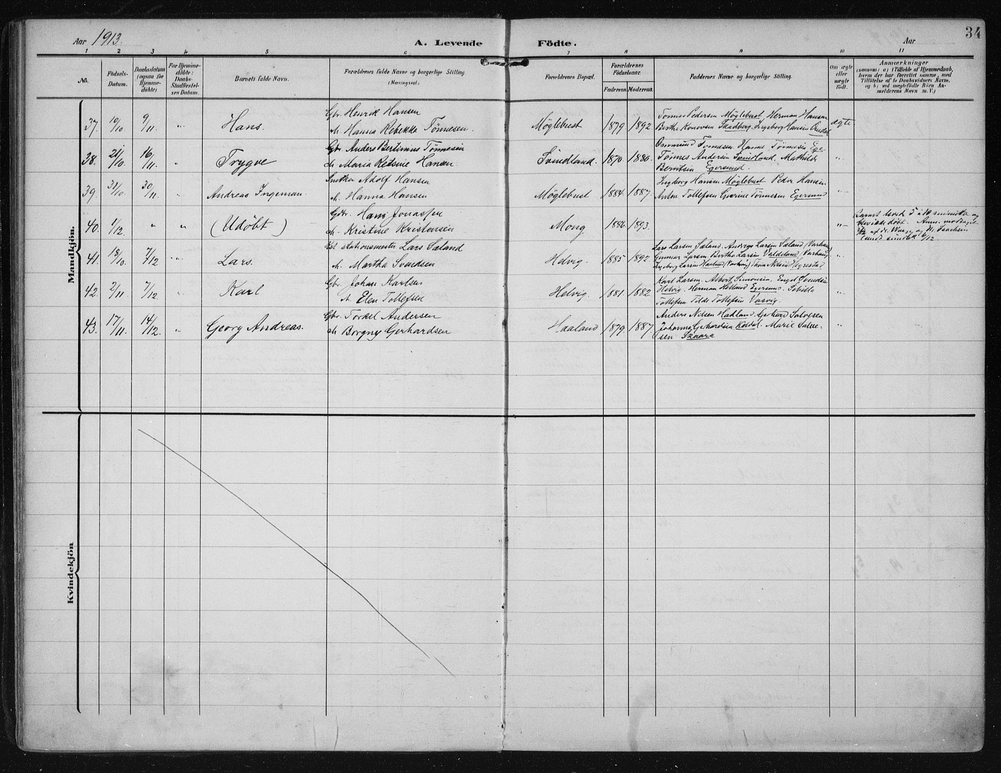 Eigersund sokneprestkontor, AV/SAST-A-101807/S08/L0021: Parish register (official) no. A 20, 1906-1928, p. 34