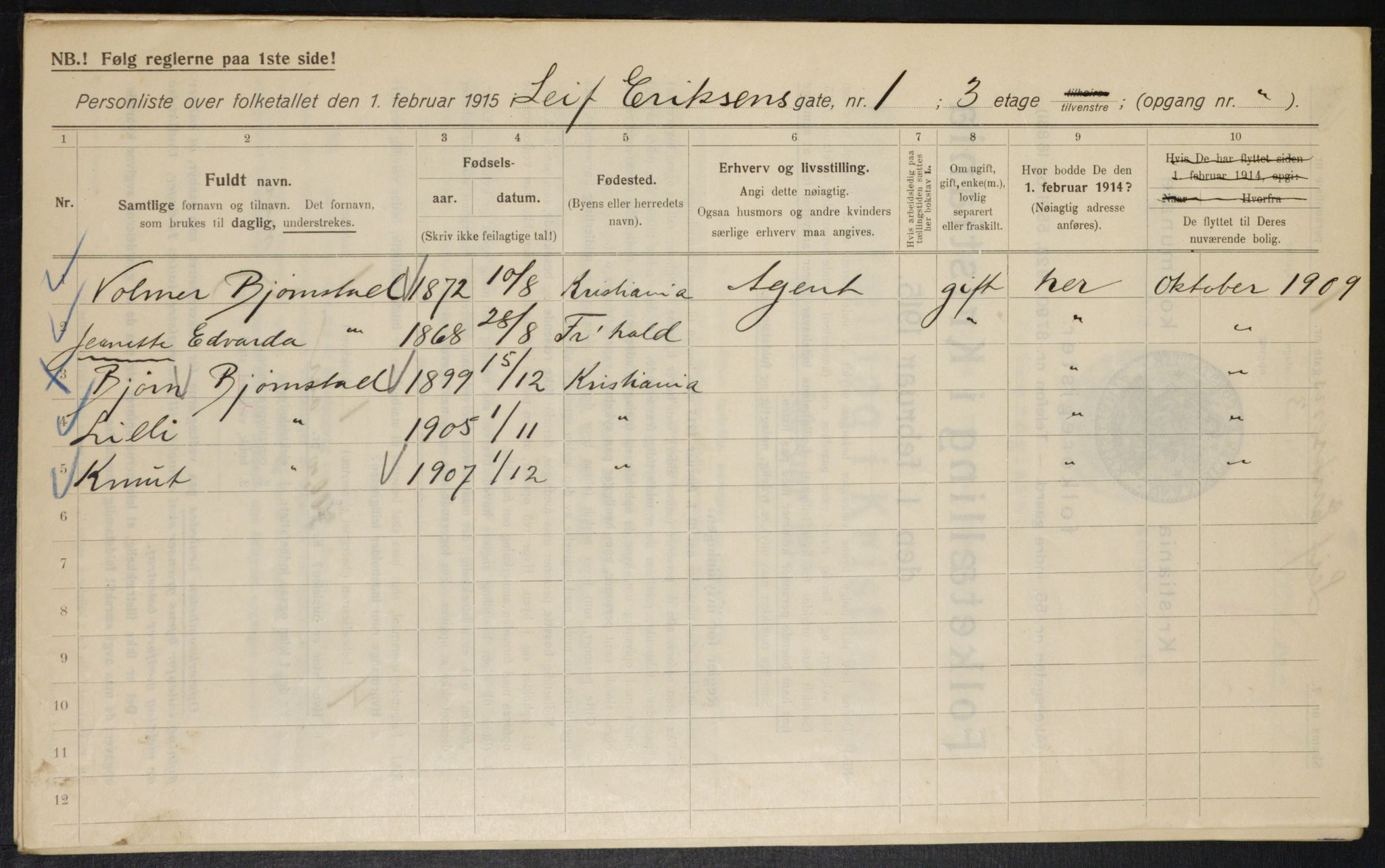 OBA, Municipal Census 1915 for Kristiania, 1915, p. 56929