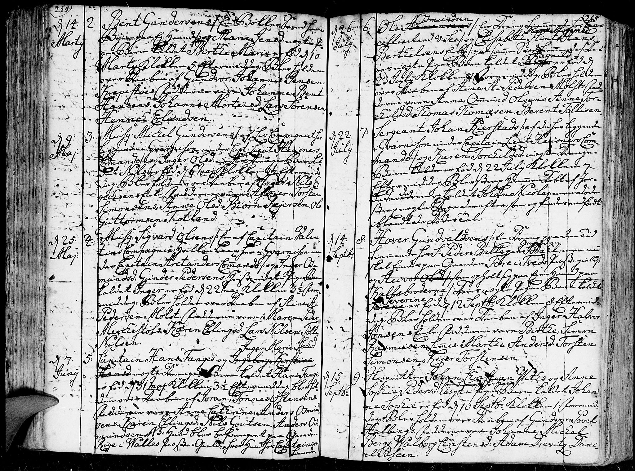 Kristiansand domprosti, SAK/1112-0006/F/Fa/L0001: Parish register (official) no. A 1, 1734-1793, p. 254-255