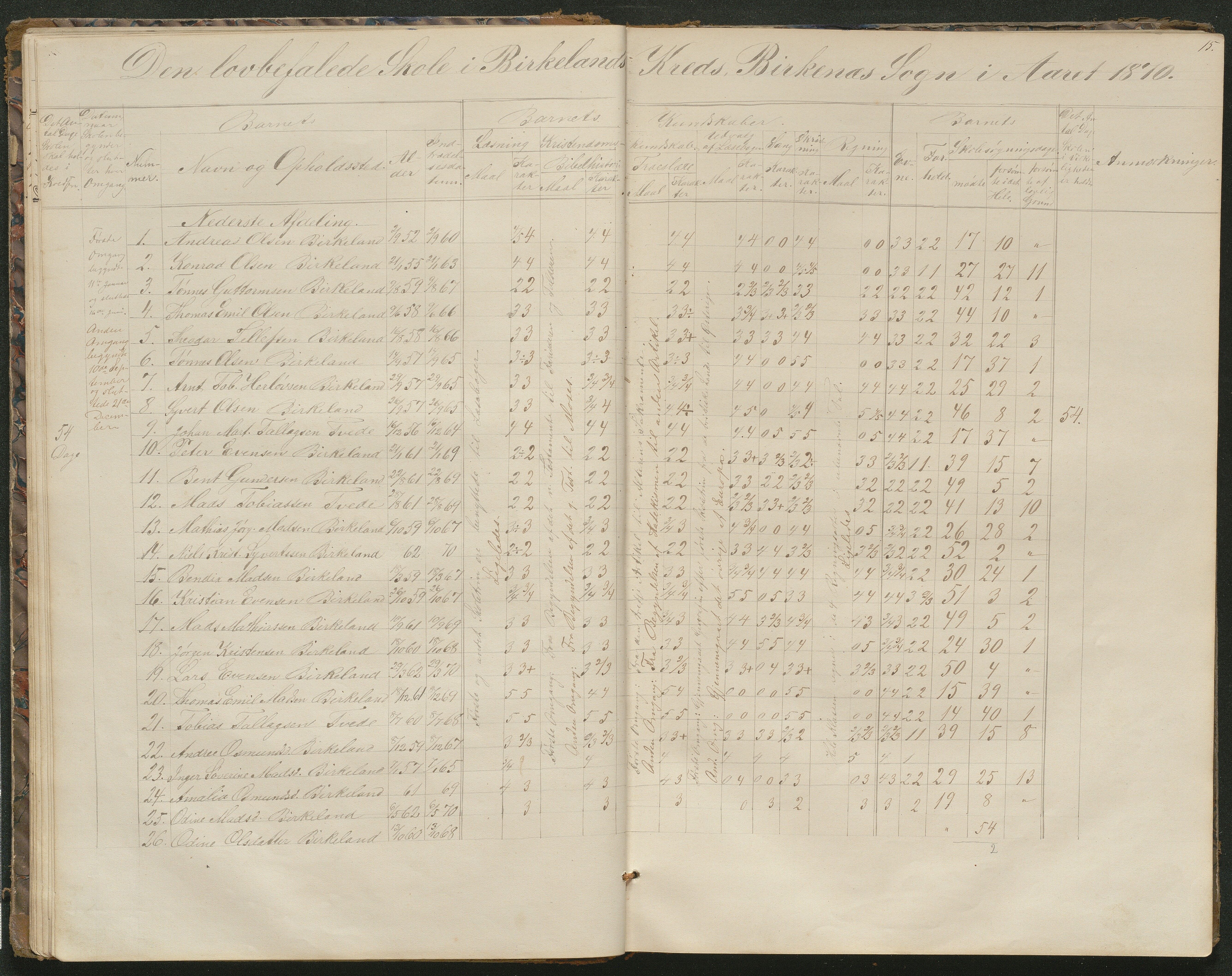 Birkenes kommune, Birkenes krets/Birkeland folkeskole frem til 1991, AAKS/KA0928-550a_91/F02/L0001: Skoleprotokoll, 1862-1896, p. 15