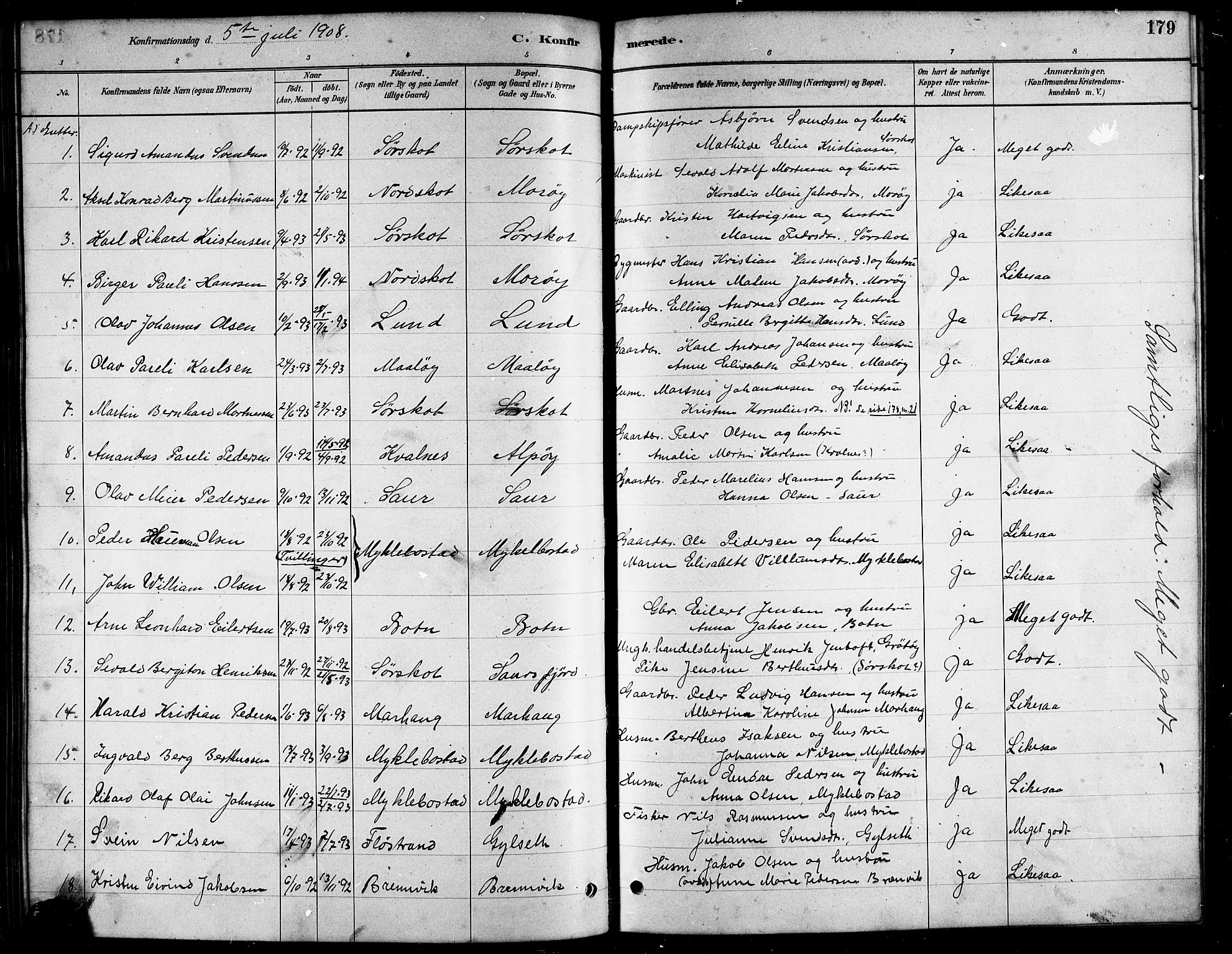 Ministerialprotokoller, klokkerbøker og fødselsregistre - Nordland, AV/SAT-A-1459/857/L0828: Parish register (copy) no. 857C03, 1879-1908, p. 179