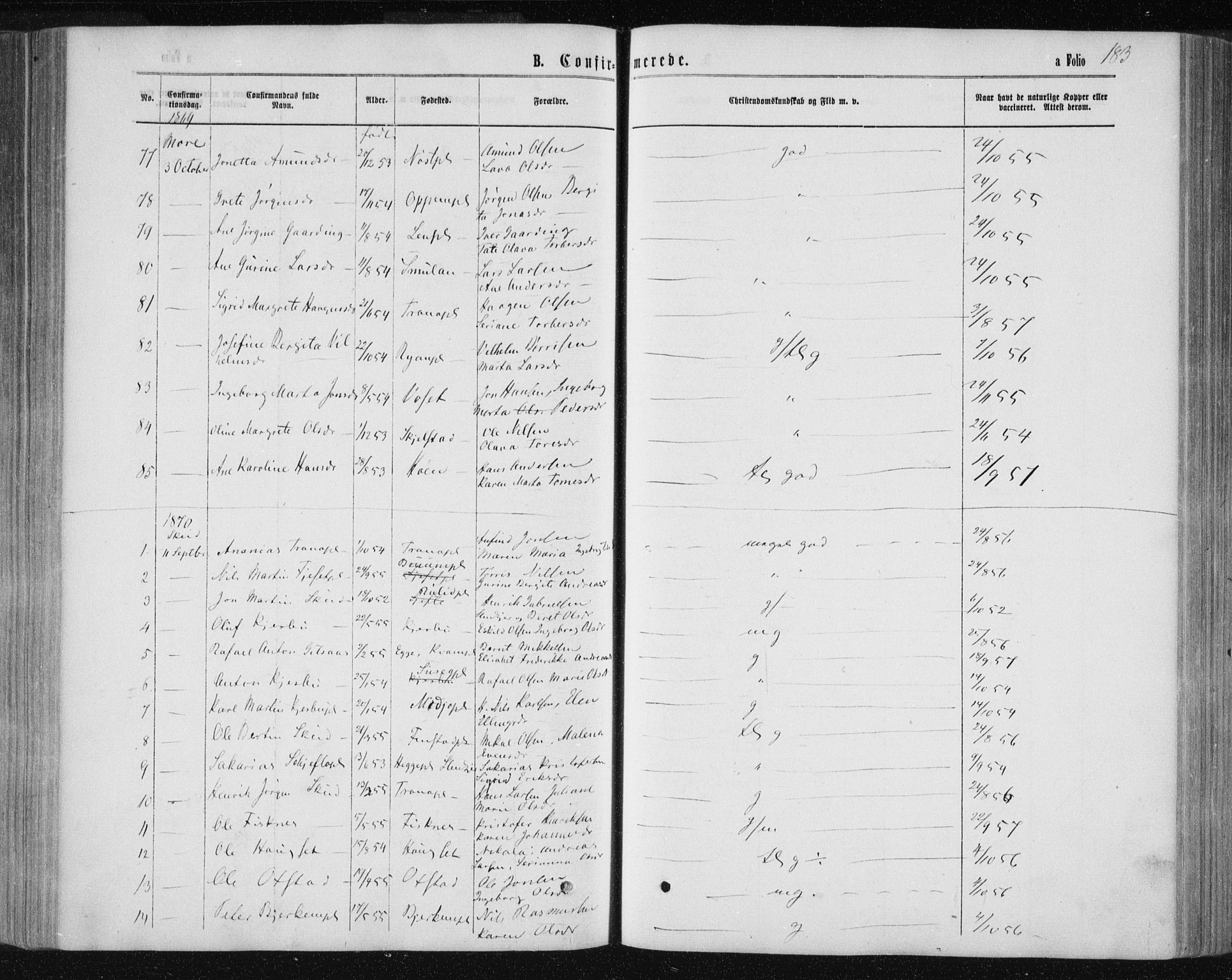 Ministerialprotokoller, klokkerbøker og fødselsregistre - Nord-Trøndelag, AV/SAT-A-1458/735/L0345: Parish register (official) no. 735A08 /1, 1863-1872, p. 183