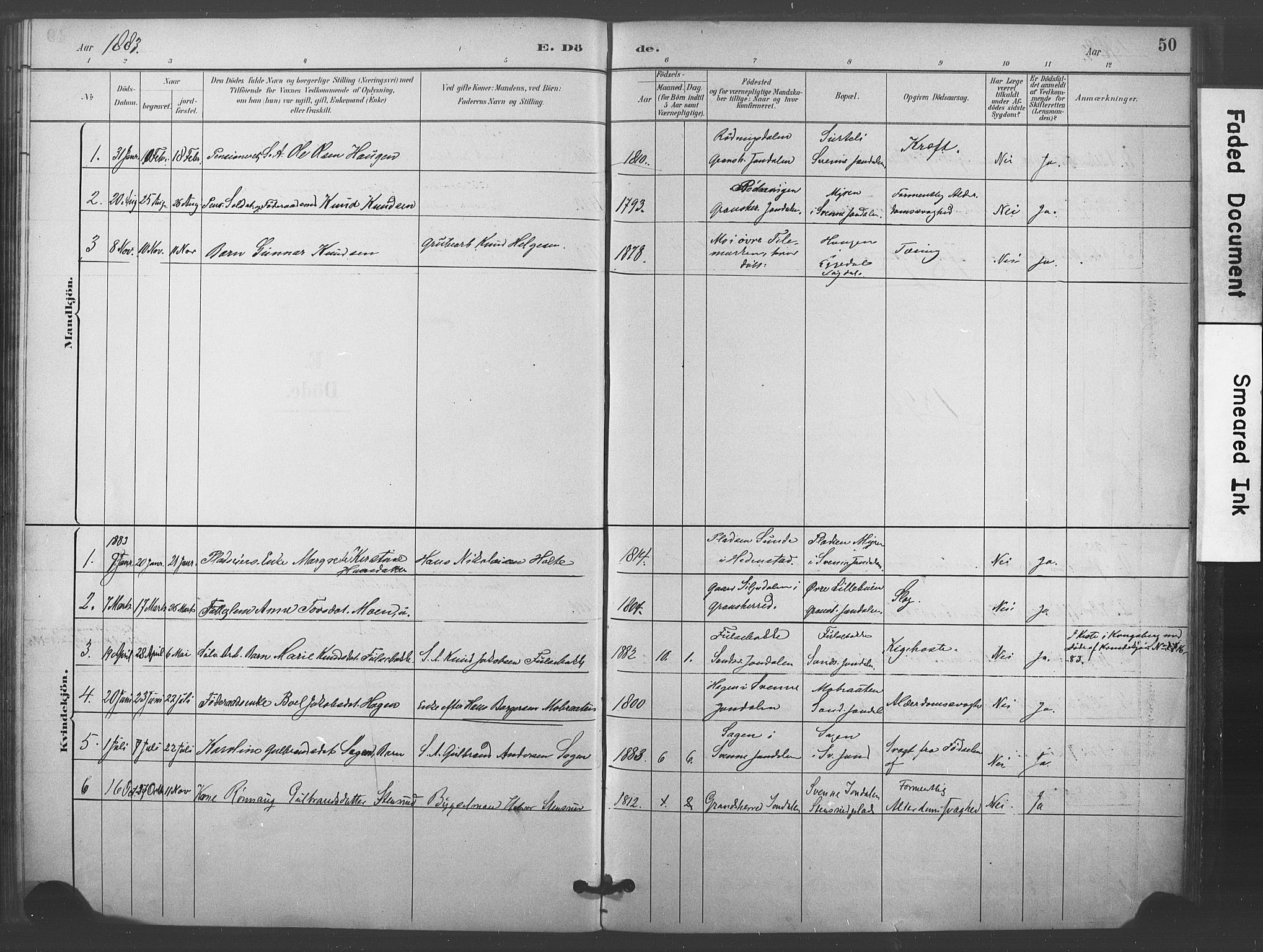 Kongsberg kirkebøker, SAKO/A-22/F/Fc/L0001: Parish register (official) no. III 1, 1883-1897, p. 50