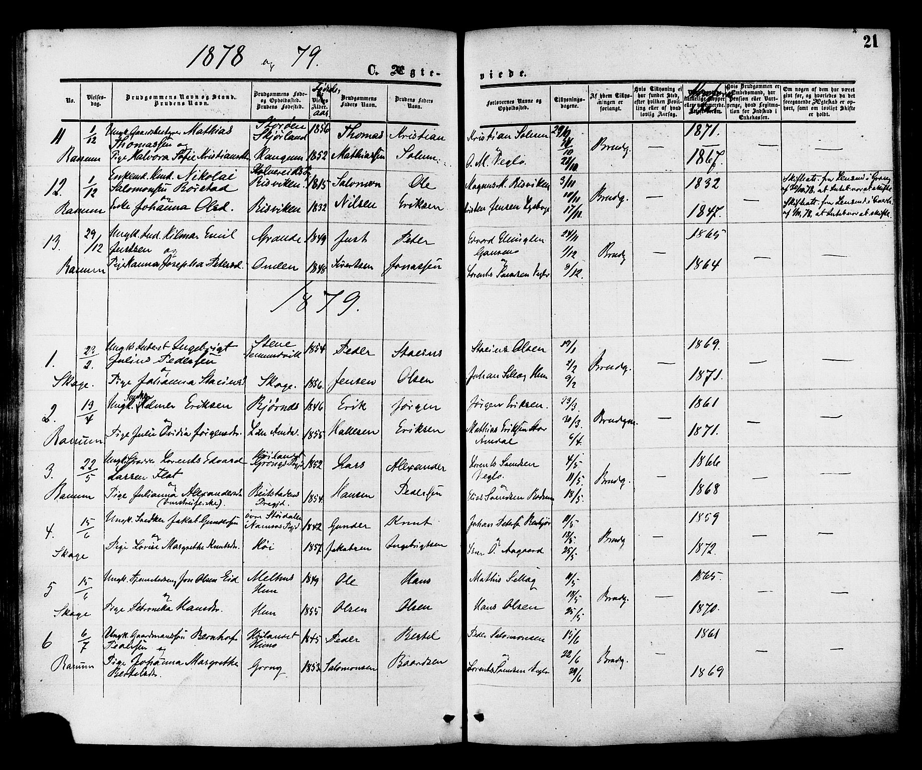 Ministerialprotokoller, klokkerbøker og fødselsregistre - Nord-Trøndelag, AV/SAT-A-1458/764/L0553: Parish register (official) no. 764A08, 1858-1880, p. 21