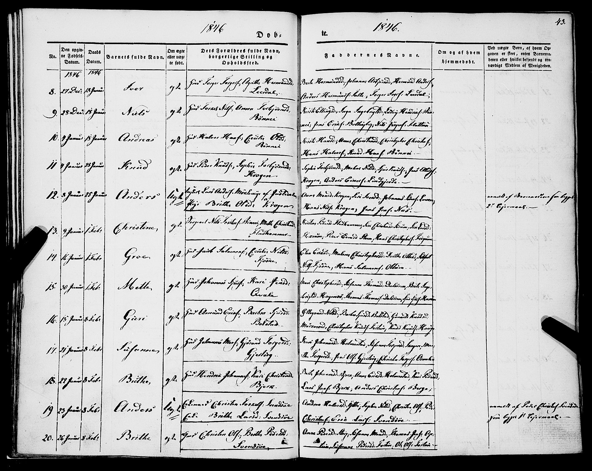 Luster sokneprestembete, AV/SAB-A-81101/H/Haa/Haaa/L0006: Parish register (official) no. A 6, 1840-1848, p. 43