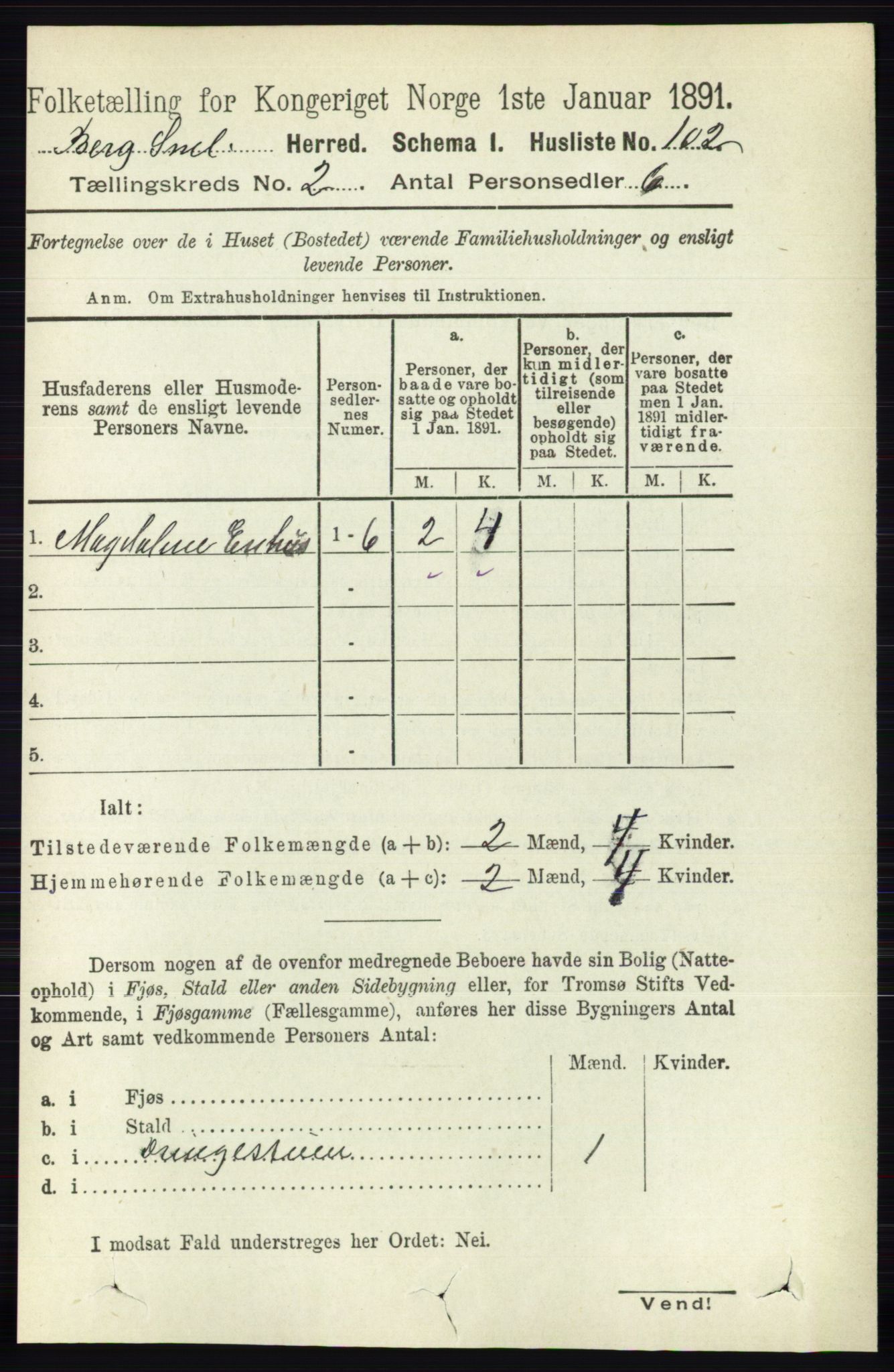 RA, 1891 census for 0116 Berg, 1891, p. 953