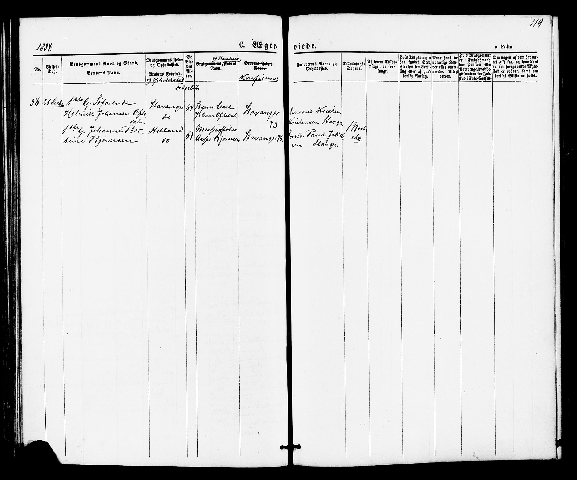 Hetland sokneprestkontor, AV/SAST-A-101826/30/30BA/L0005: Parish register (official) no. A 5, 1869-1884, p. 119