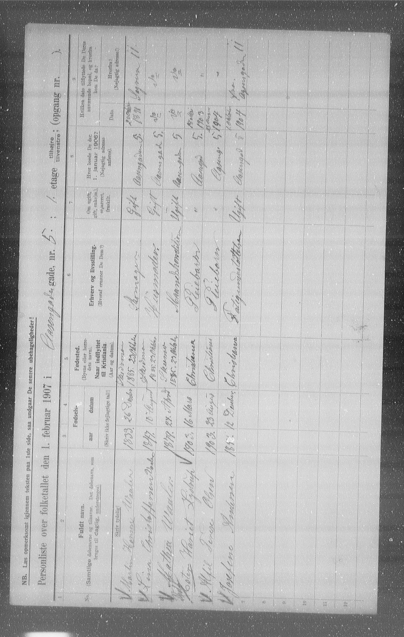 OBA, Municipal Census 1907 for Kristiania, 1907, p. 66633