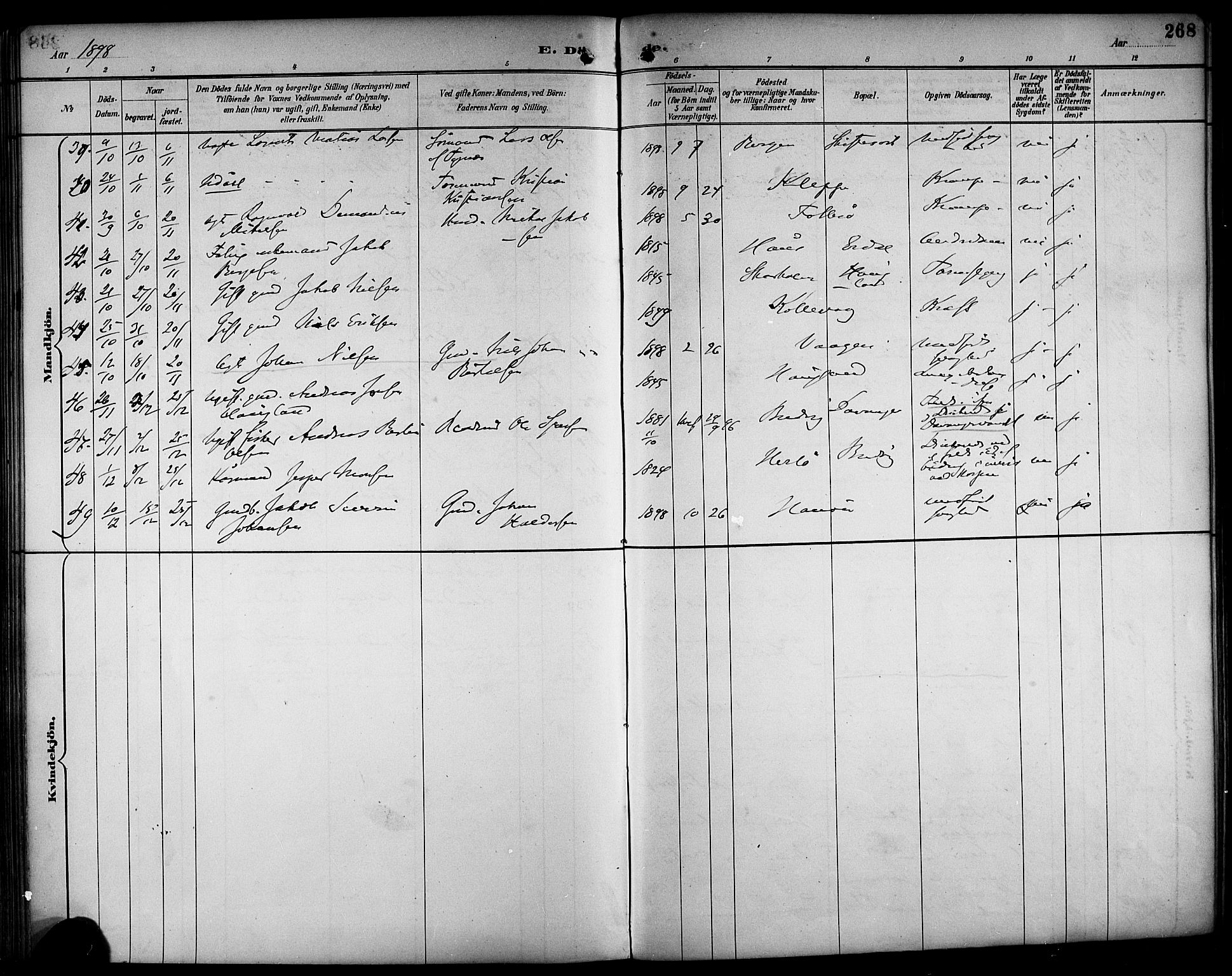 Askøy Sokneprestembete, AV/SAB-A-74101/H/Ha/Haa/Haab/L0002: Parish register (official) no. B 2, 1889-1902, p. 268