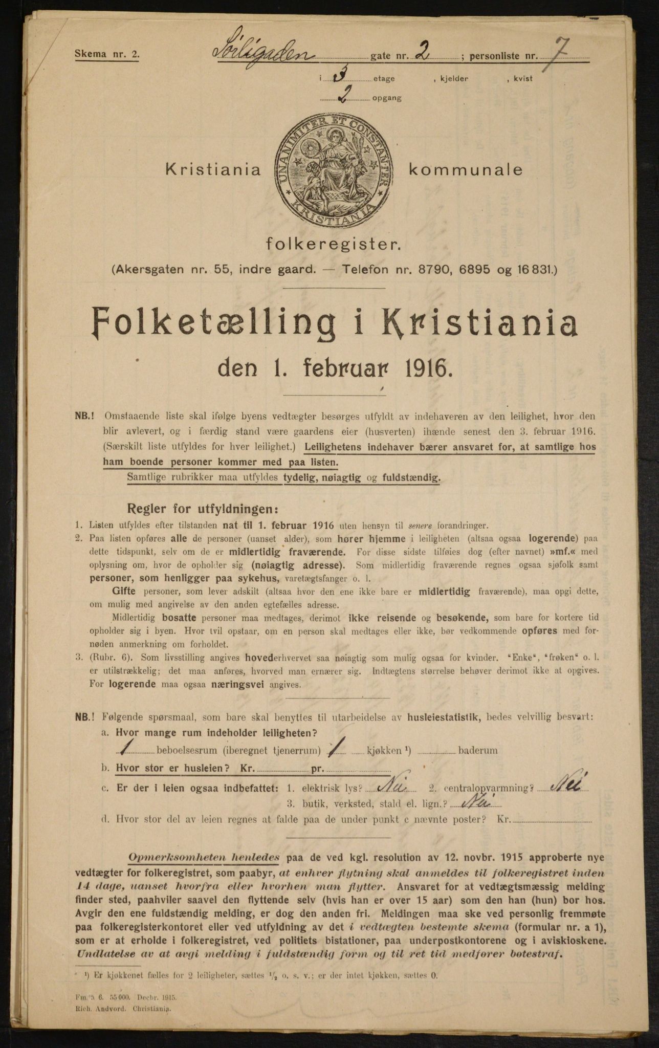 OBA, Municipal Census 1916 for Kristiania, 1916, p. 109409