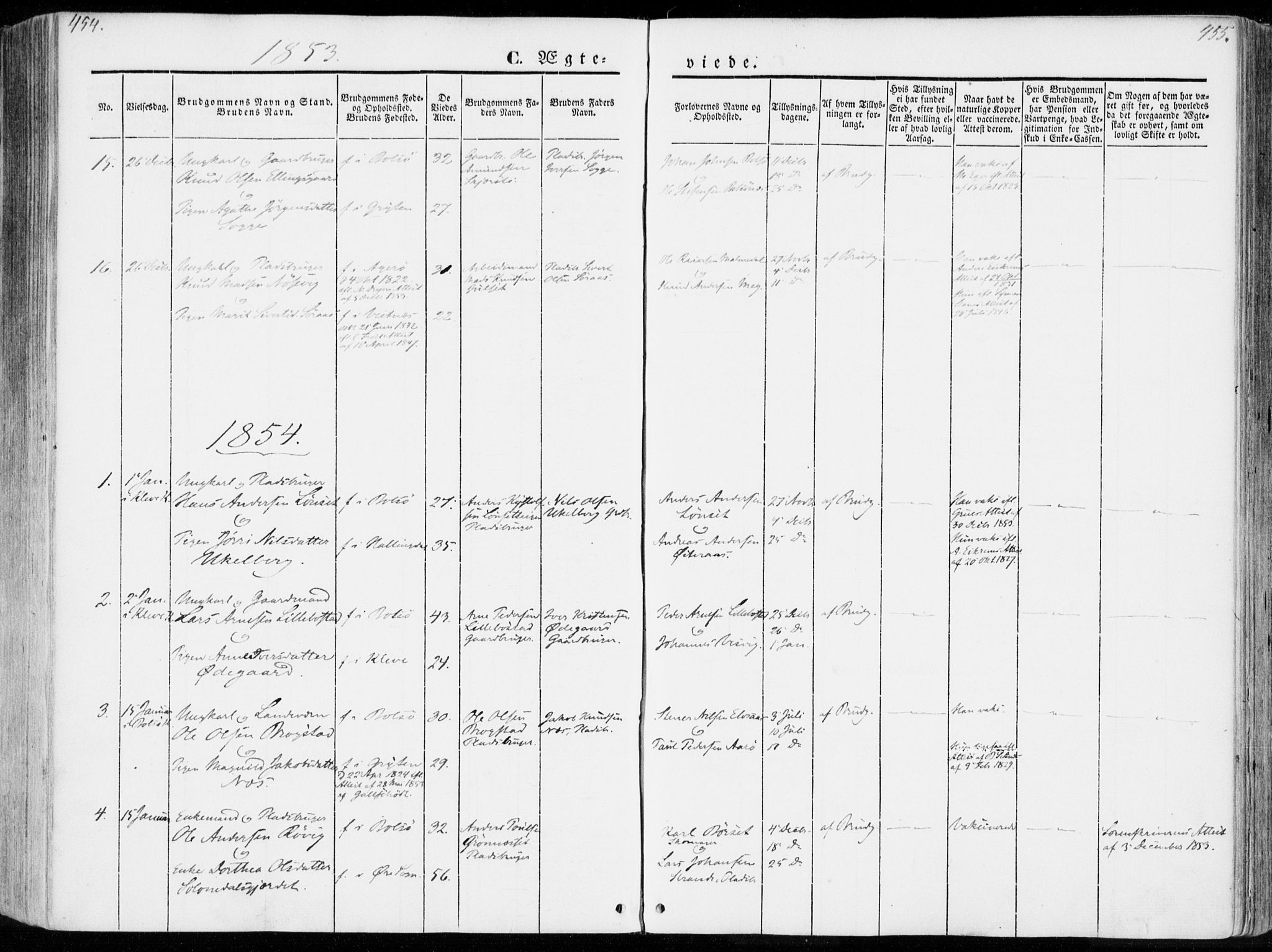 Ministerialprotokoller, klokkerbøker og fødselsregistre - Møre og Romsdal, SAT/A-1454/555/L0653: Parish register (official) no. 555A04, 1843-1869, p. 454-455
