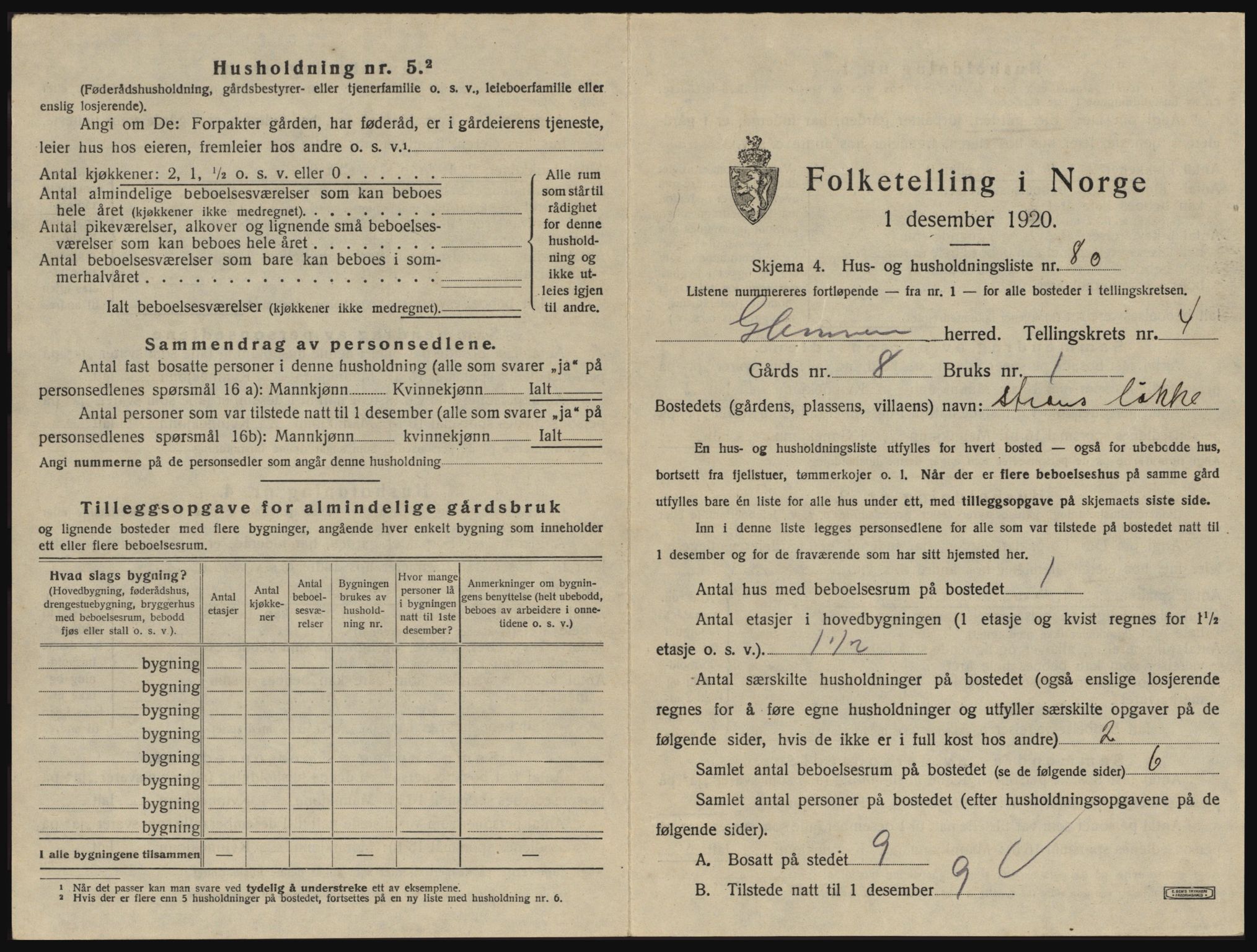 SAO, 1920 census for Glemmen, 1920, p. 1617