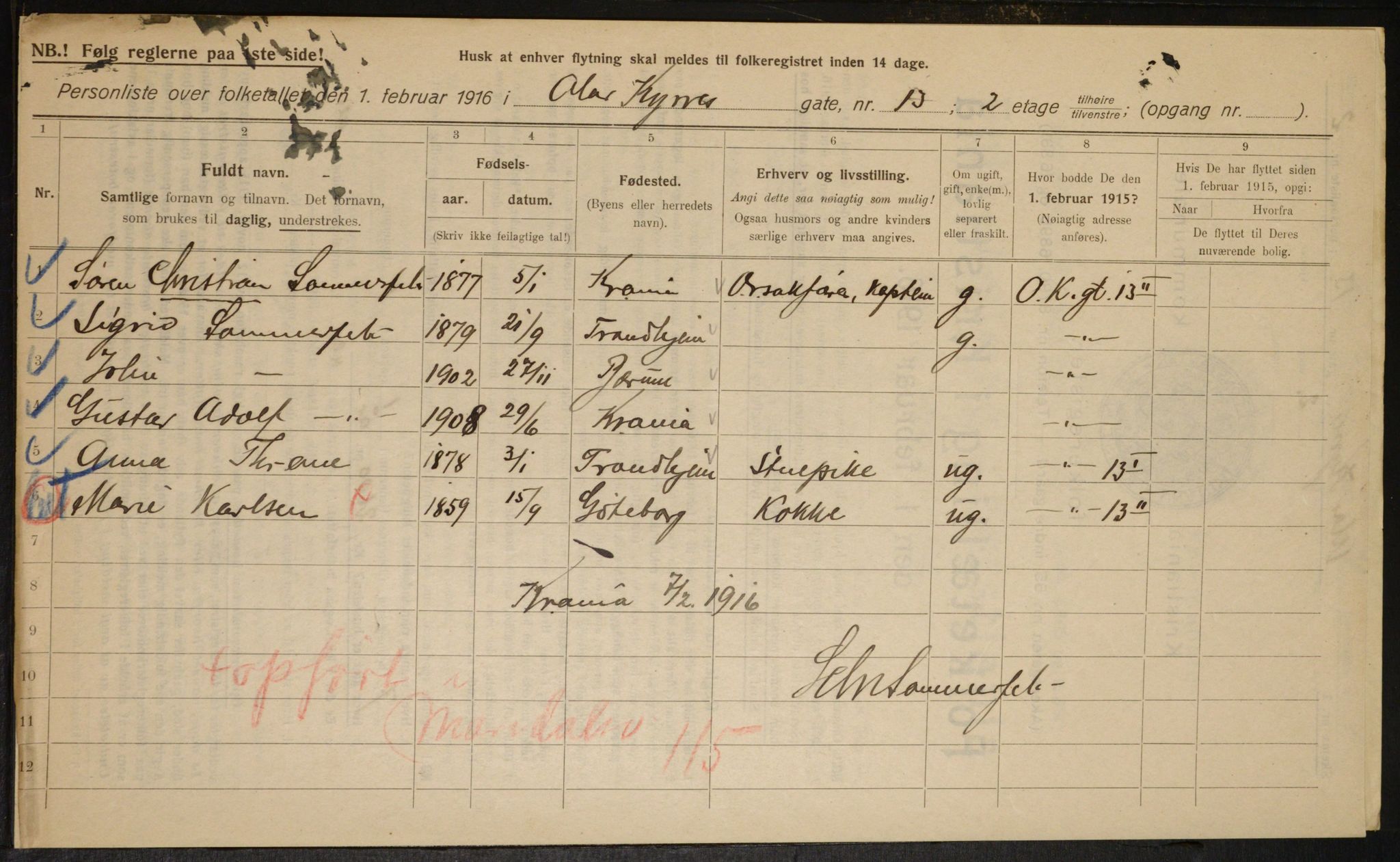 OBA, Municipal Census 1916 for Kristiania, 1916, p. 77219