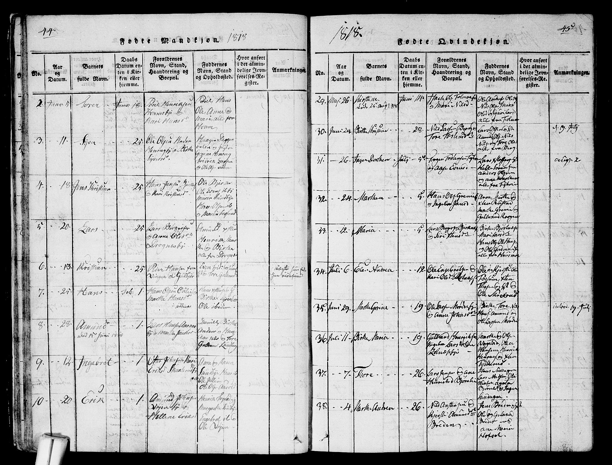 Nes prestekontor Kirkebøker, AV/SAO-A-10410/G/Ga/L0001: Parish register (copy) no. I 1, 1815-1835, p. 44-45