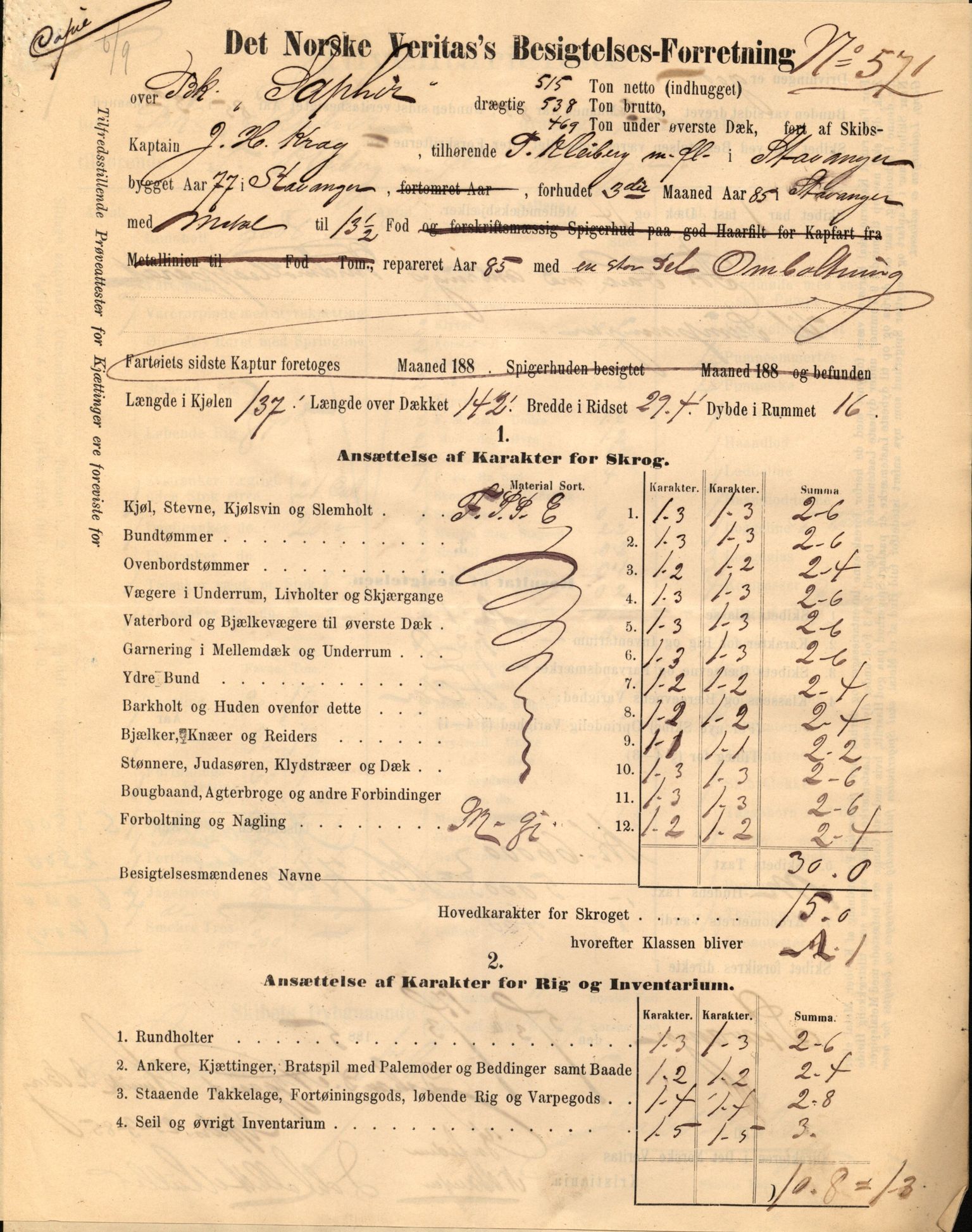 Pa 63 - Østlandske skibsassuranceforening, VEMU/A-1079/G/Ga/L0020/0005: Havaridokumenter / Johannes Rød, Ocean, Saphir, 1887, p. 7