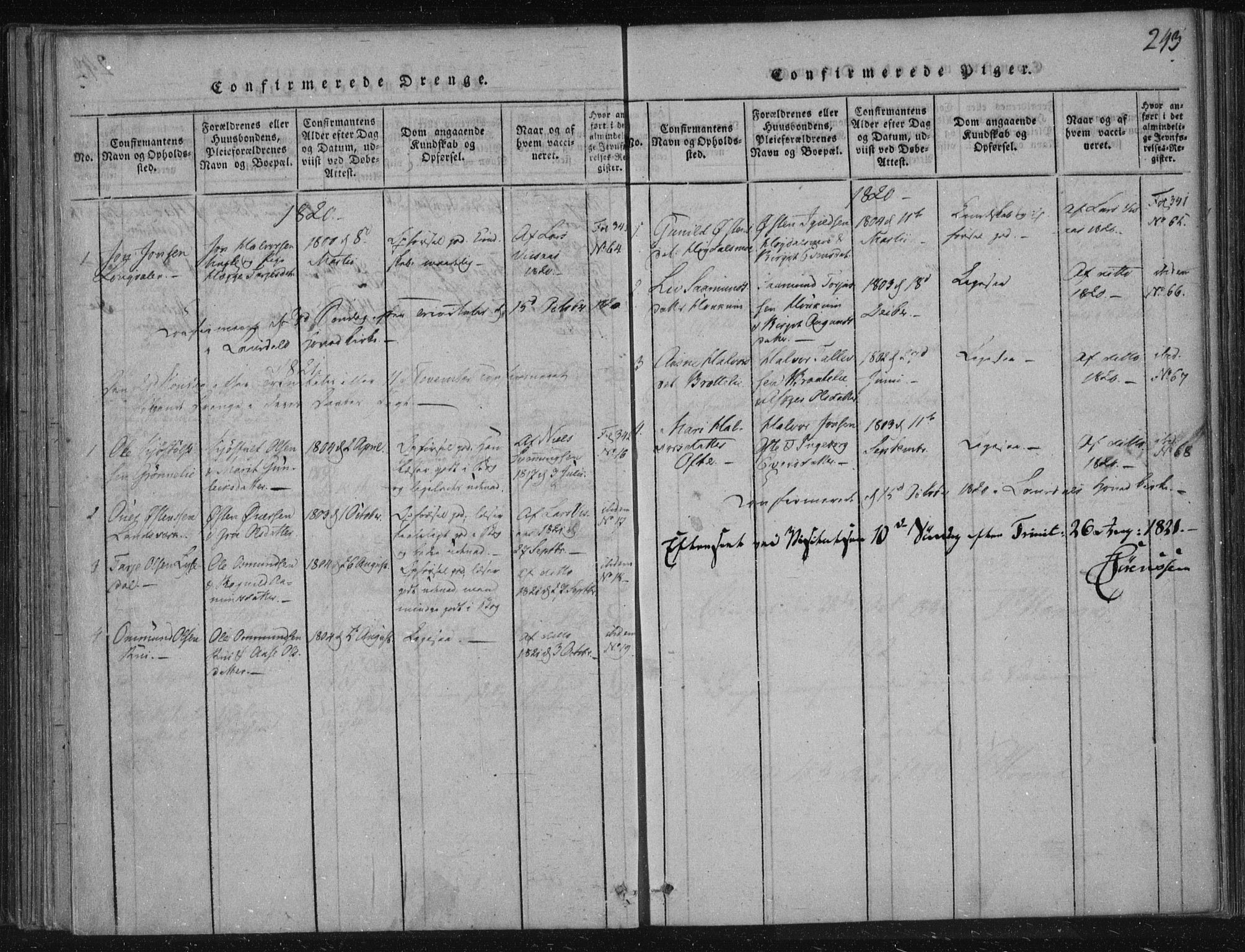 Lårdal kirkebøker, SAKO/A-284/F/Fc/L0001: Parish register (official) no. III 1, 1815-1860, p. 243