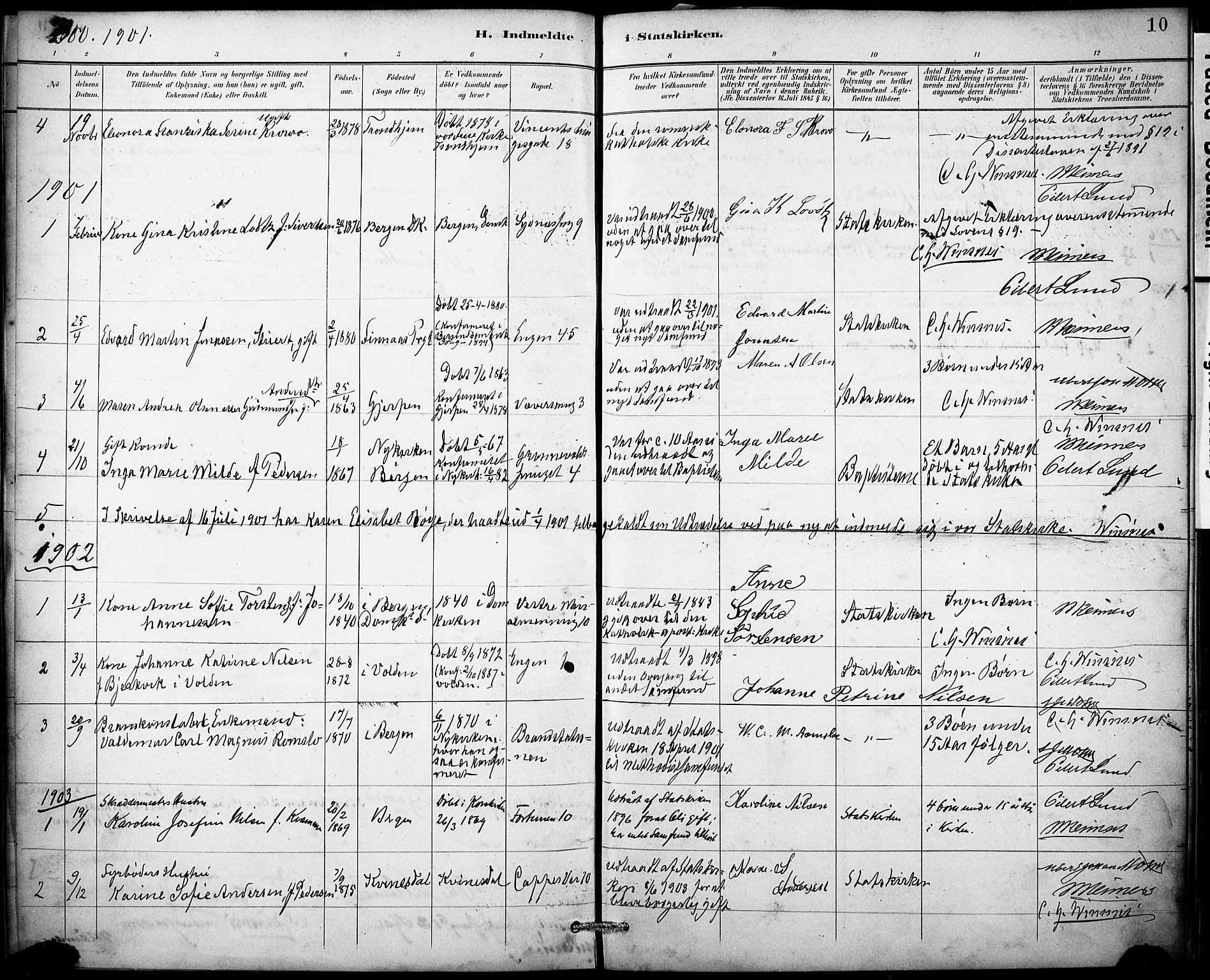 Domkirken sokneprestembete, SAB/A-74801/H/Haa: Parish register (official) no. I 1, 1887-1908, p. 10