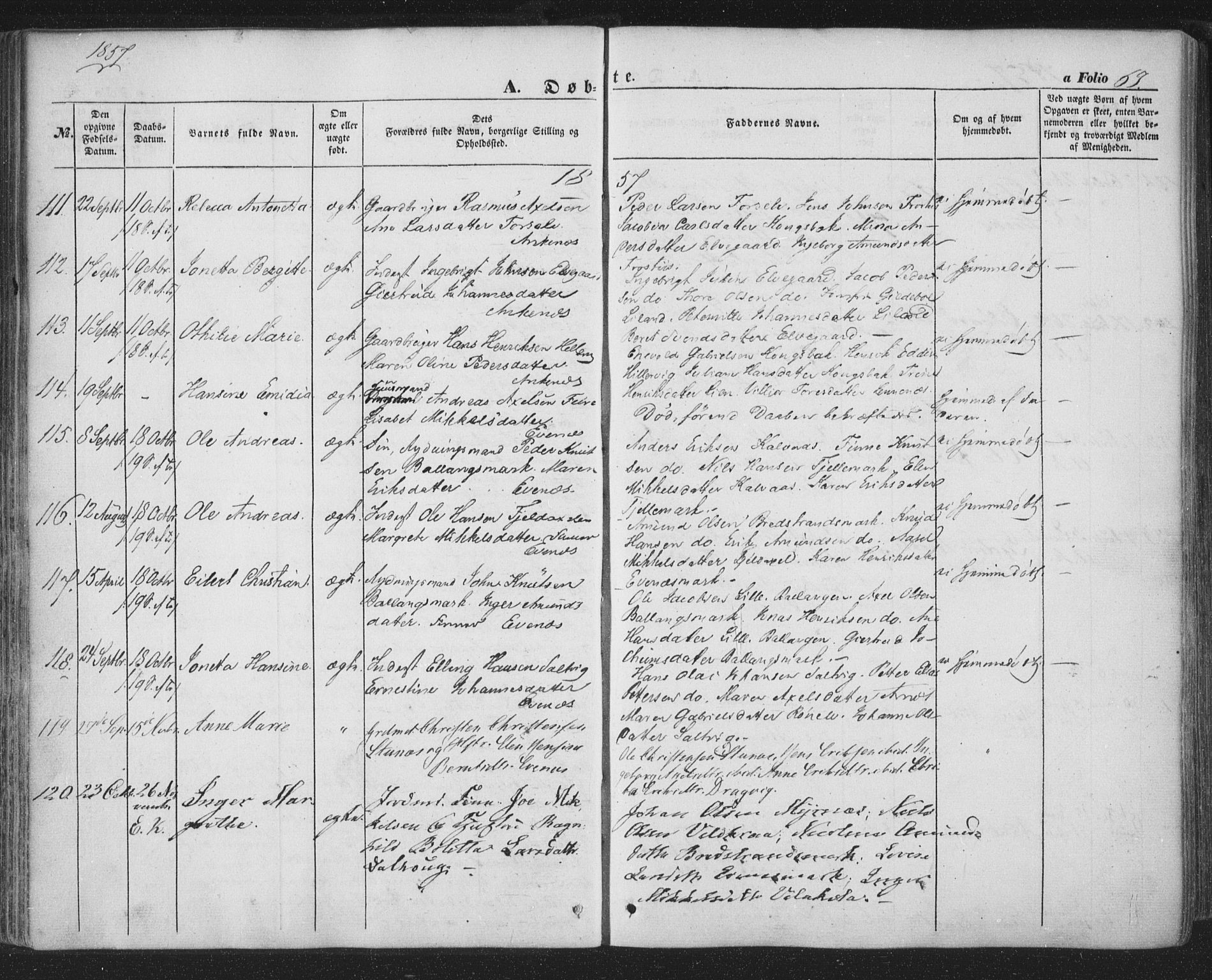 Ministerialprotokoller, klokkerbøker og fødselsregistre - Nordland, AV/SAT-A-1459/863/L0895: Parish register (official) no. 863A07, 1851-1860, p. 67