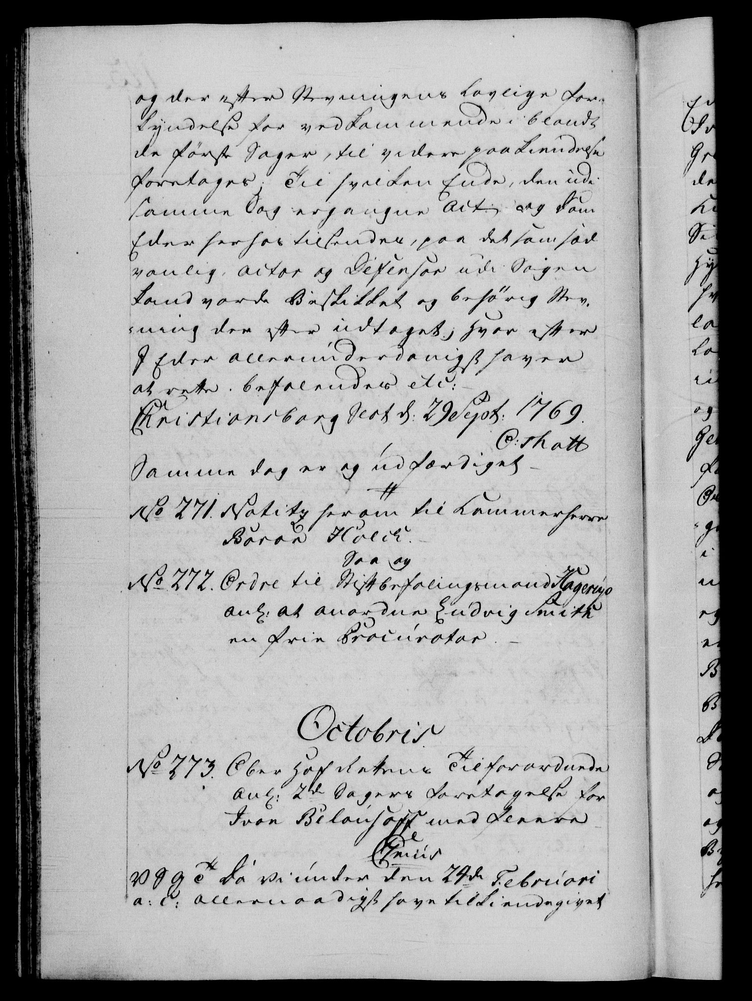 Danske Kanselli 1572-1799, RA/EA-3023/F/Fc/Fca/Fcab/L0039: Norske tegnelser, 1769-1771, p. 143b