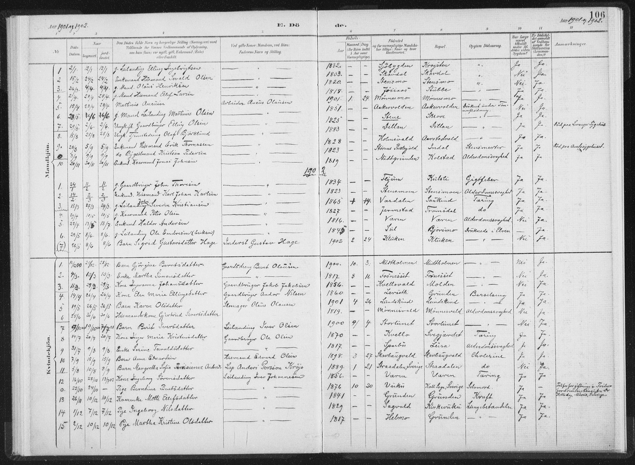 Ministerialprotokoller, klokkerbøker og fødselsregistre - Nord-Trøndelag, SAT/A-1458/724/L0263: Parish register (official) no. 724A01, 1891-1907, p. 106