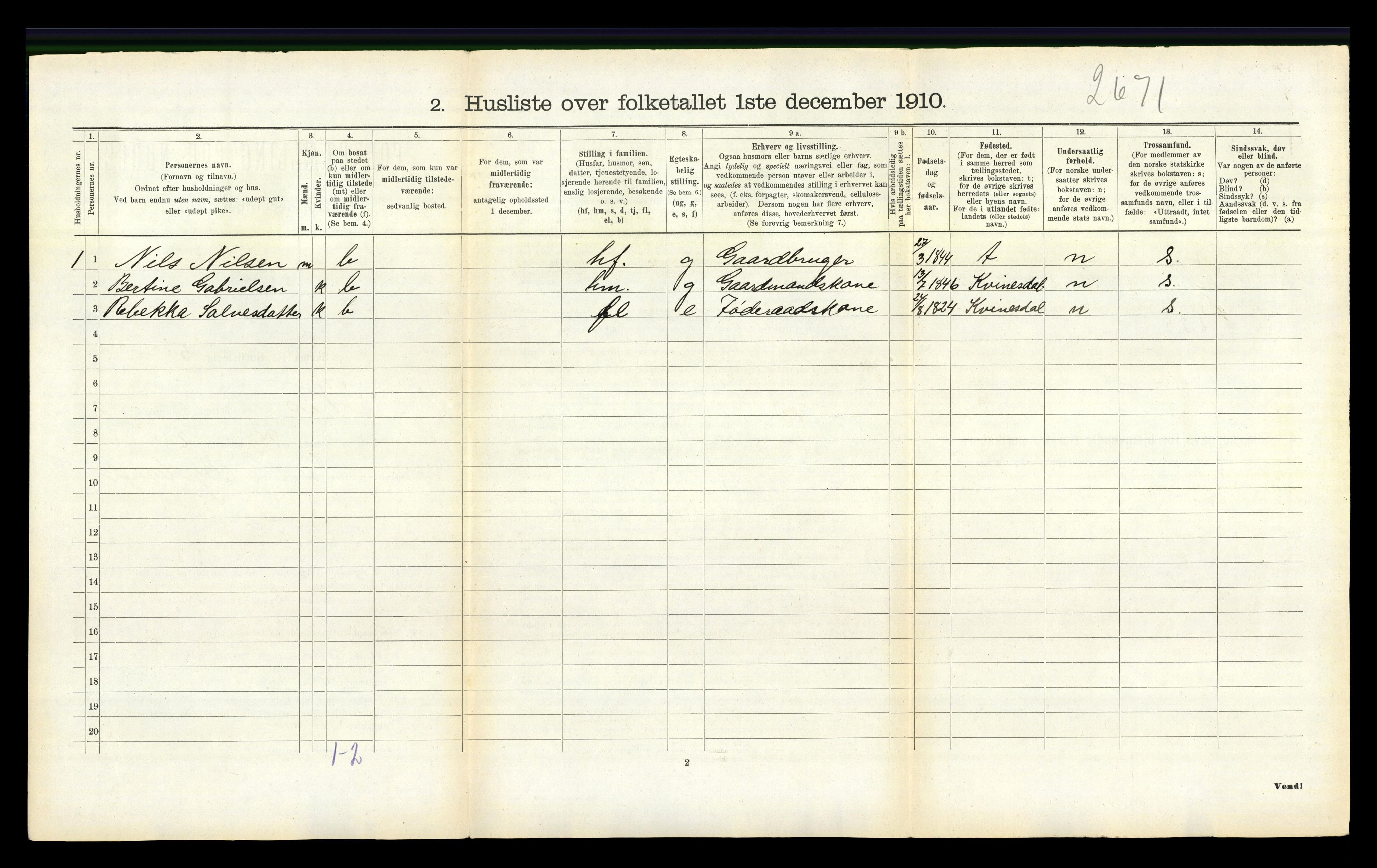 RA, 1910 census for Nes, 1910, p. 108