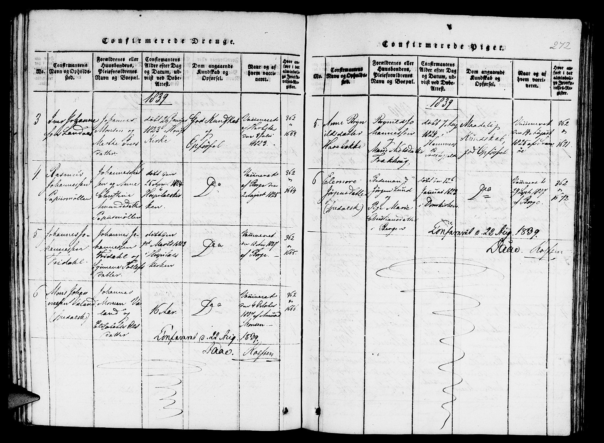 St. Jørgens hospital og Årstad sokneprestembete, AV/SAB-A-99934: Parish register (copy) no. A 1, 1816-1843, p. 272