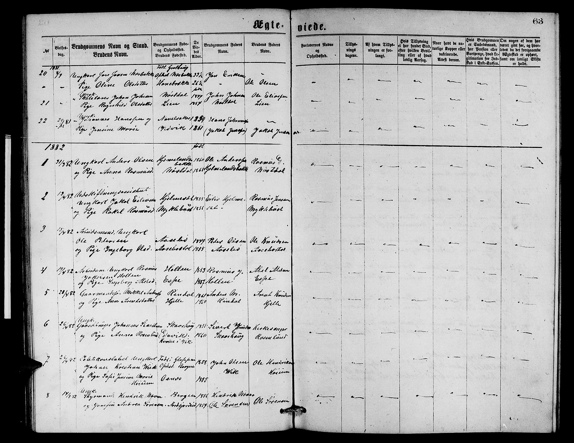 Eid sokneprestembete, SAB/A-82301/H/Hab/Habb/L0001: Parish register (copy) no. B 1, 1877-1882, p. 63