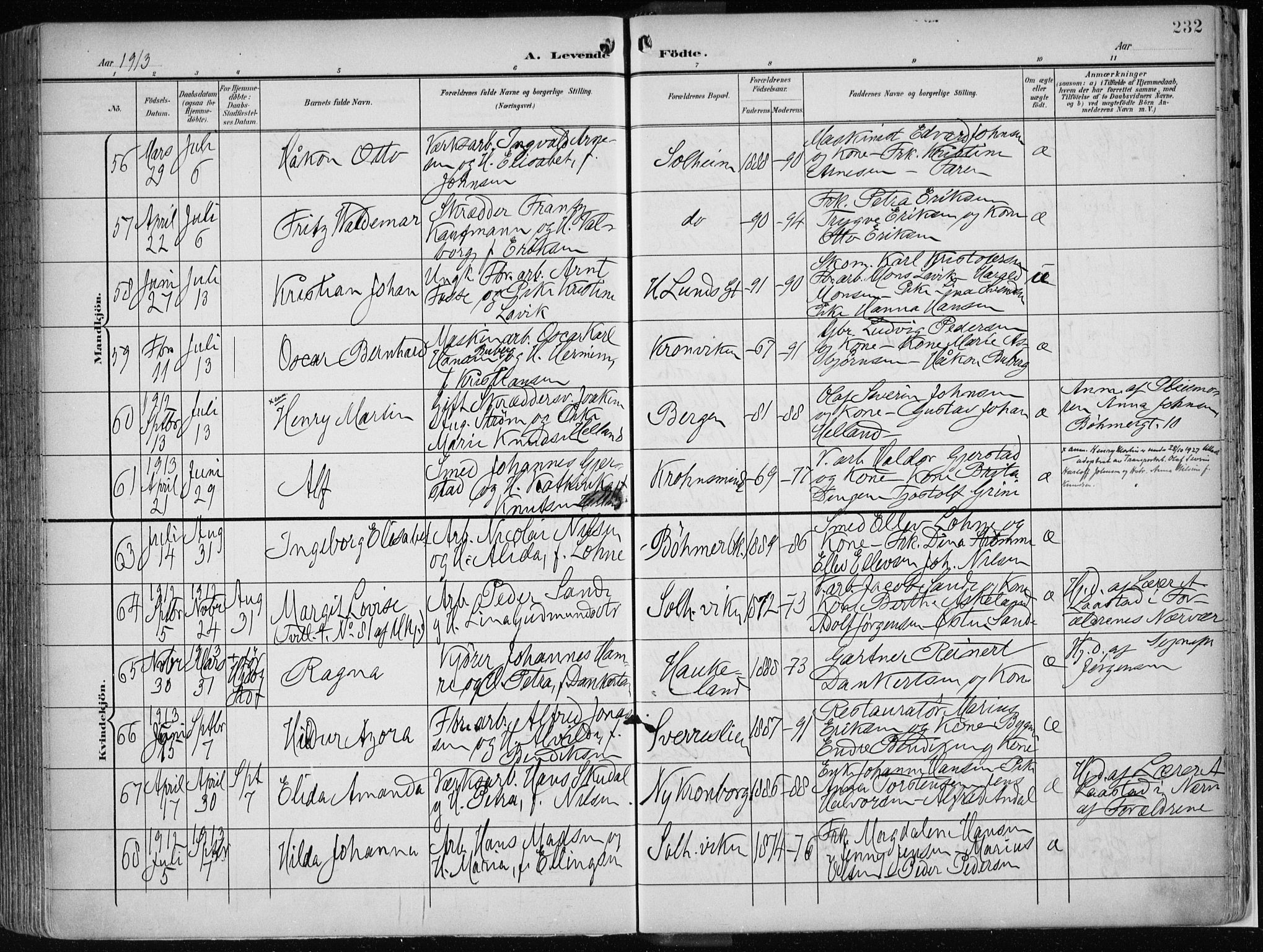 Årstad Sokneprestembete, AV/SAB-A-79301/H/Haa/L0002: Parish register (official) no. A 2, 1899-1914, p. 232