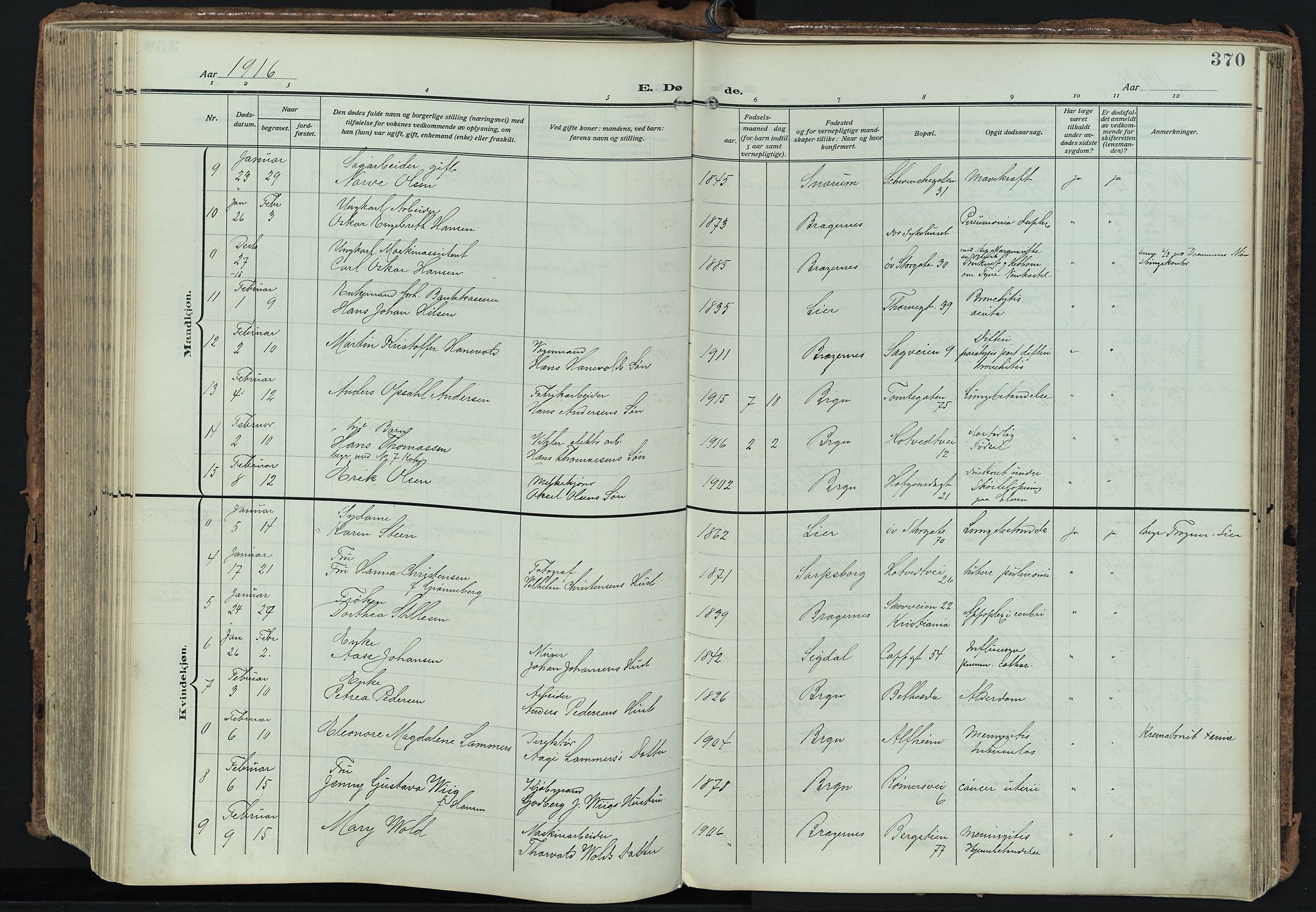 Bragernes kirkebøker, SAKO/A-6/F/Fb/L0010: Parish register (official) no. II 10, 1911-1922, p. 370